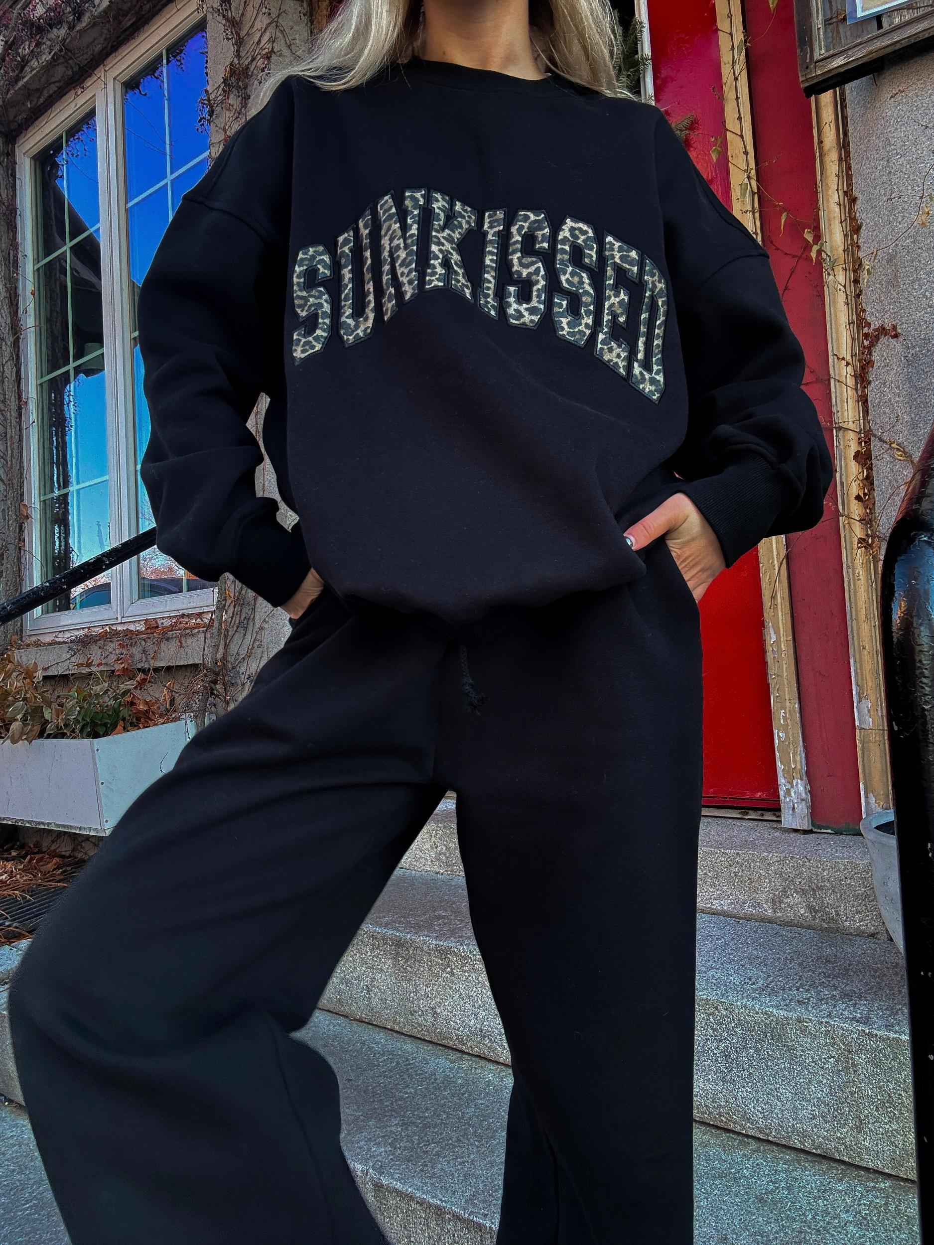 Black Basic Blank Flare Sweatpants Product Image