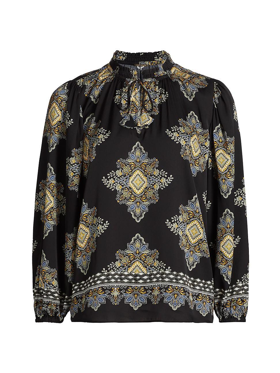 Womens Tani Printed Silk-Blend Long-Sleeve Blouse Product Image