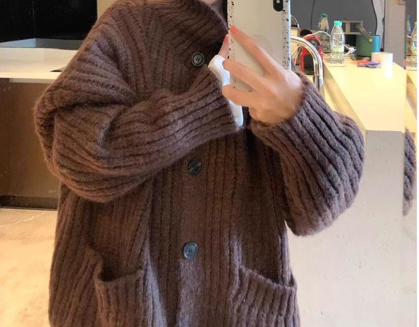 Turtleneck Ribbed Cardigan Product Image