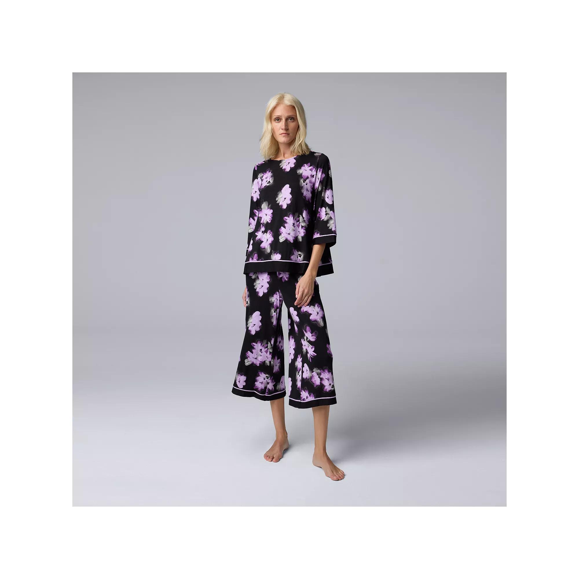 Womens Simply Vera Vera Wang 3/4 Sleeve Crewneck Pajama Top & Pajama Capris Set Product Image