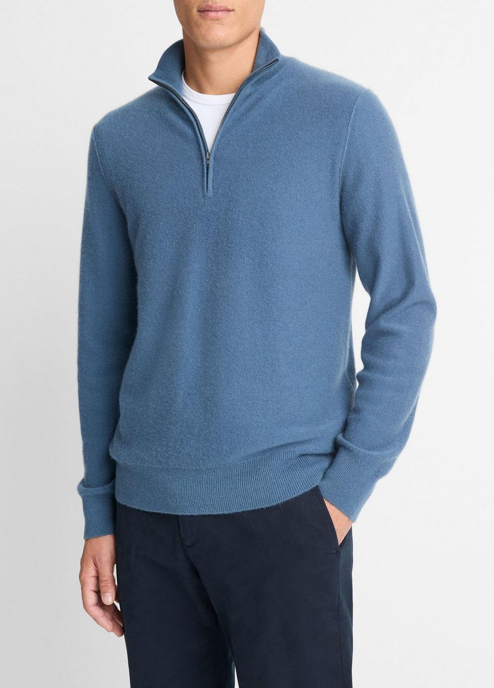 Mens Plush Cashmere Quarter-Zip Sweater, Beluga Blue, Size M Vince Product Image