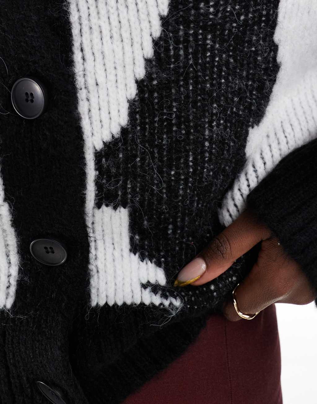 ASOS DESIGN knitted crew neck cardigan in cow print Product Image