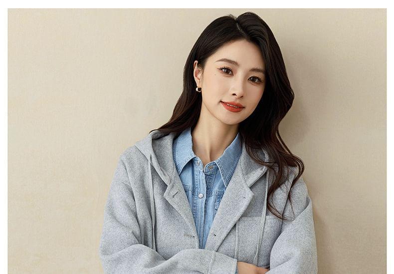 Plain Hood Button Short Coat Product Image