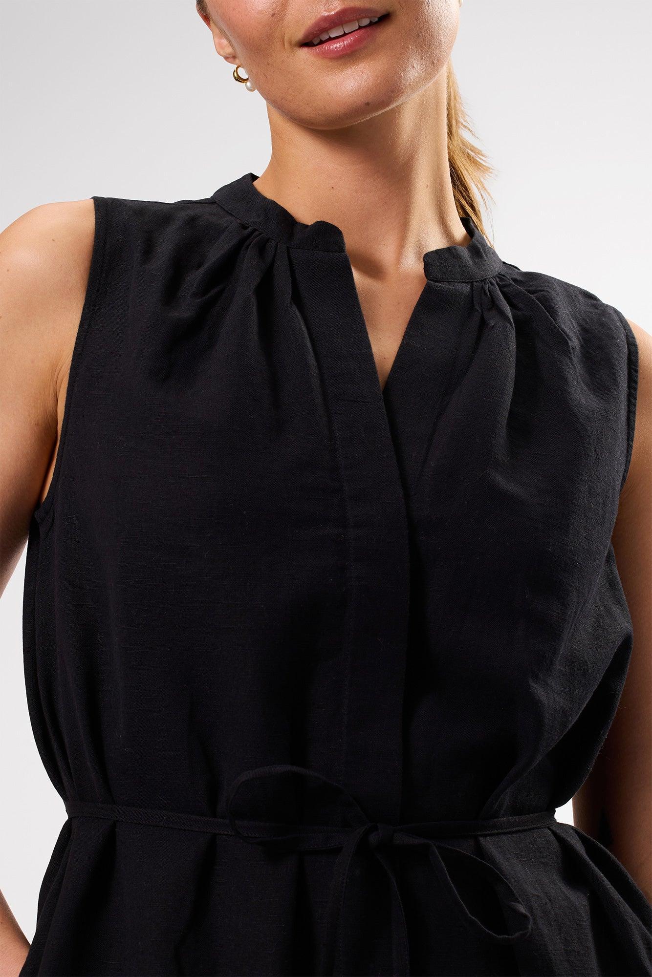 Kylen Cotton Linen Shirt Dress - Black Product Image