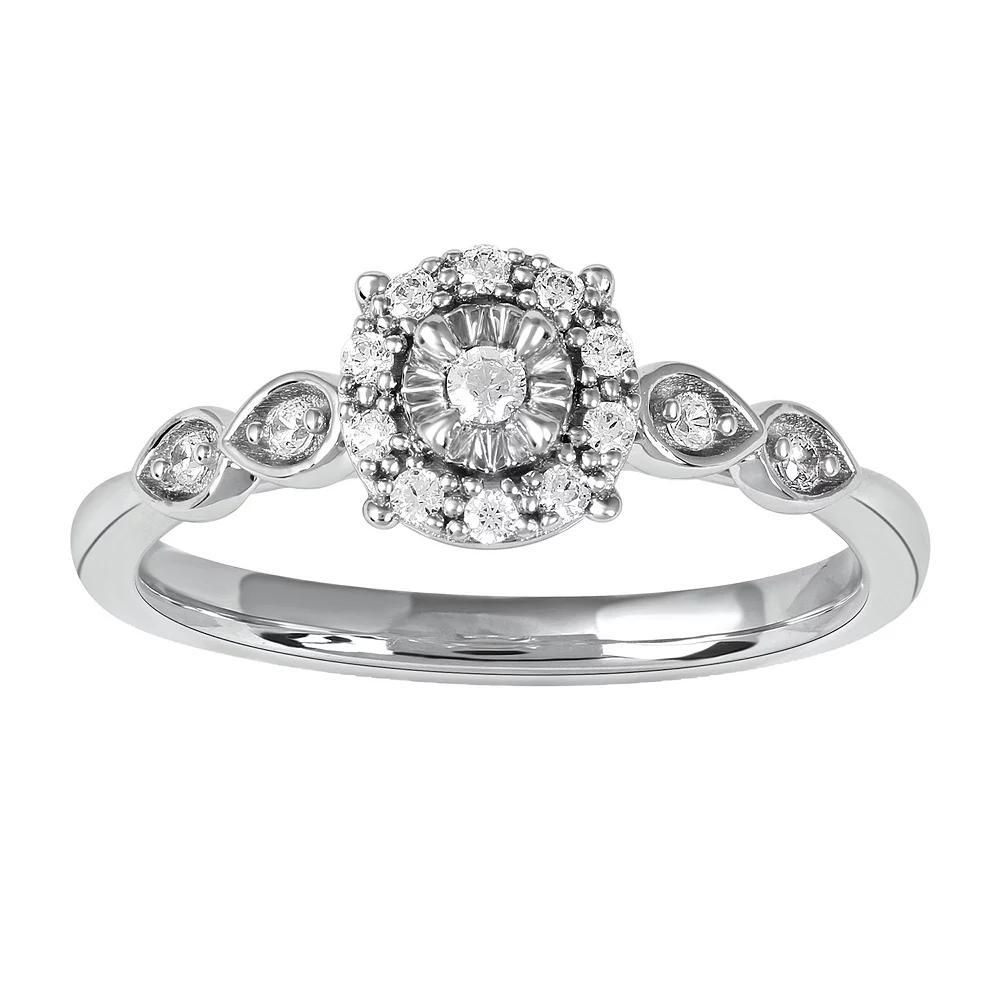 DeCouer Sterling Silver 1/6 Carat T.W. Diamond Halo Promise Ring, Women's, Size: 9, Silver Tone Product Image
