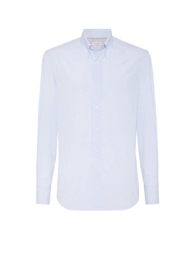 BRUNELLO CUCINELLI Striped Long-sleeved Shirt In Blue Product Image