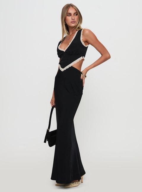 Keila Lace Trim Maxi Dress Black / Cream Product Image