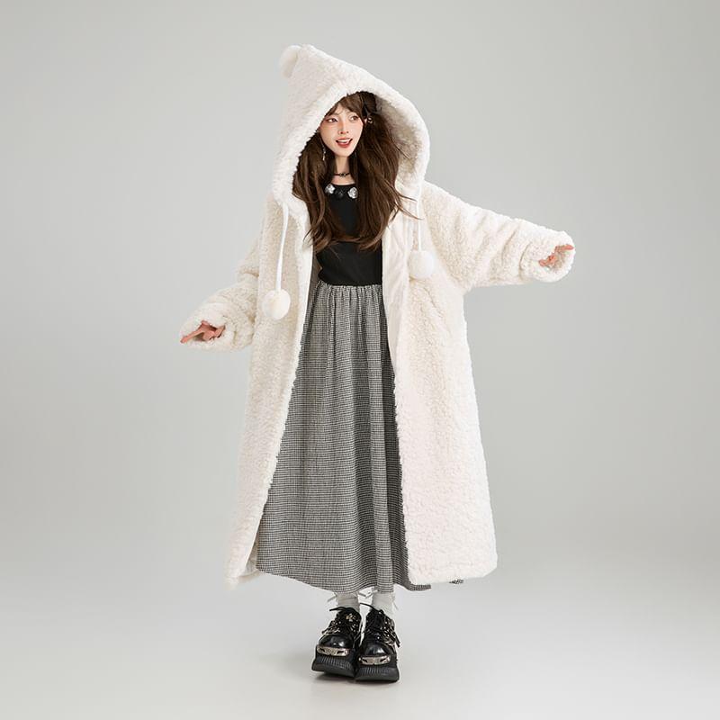 Long Sleeve Round Neck Cutout Plaid Panel Midi A-Line Dress Product Image