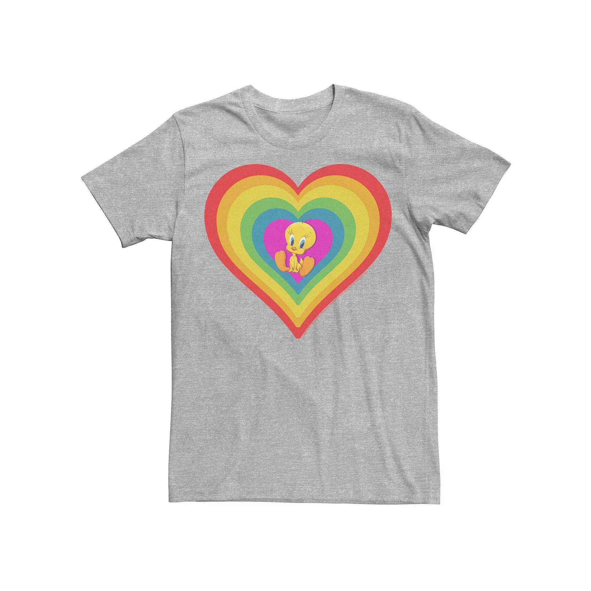 Adult Looney Tunes Pride Tweety Rainbow Heart Tee, Men's, Size: Large, Athletic Grey Product Image