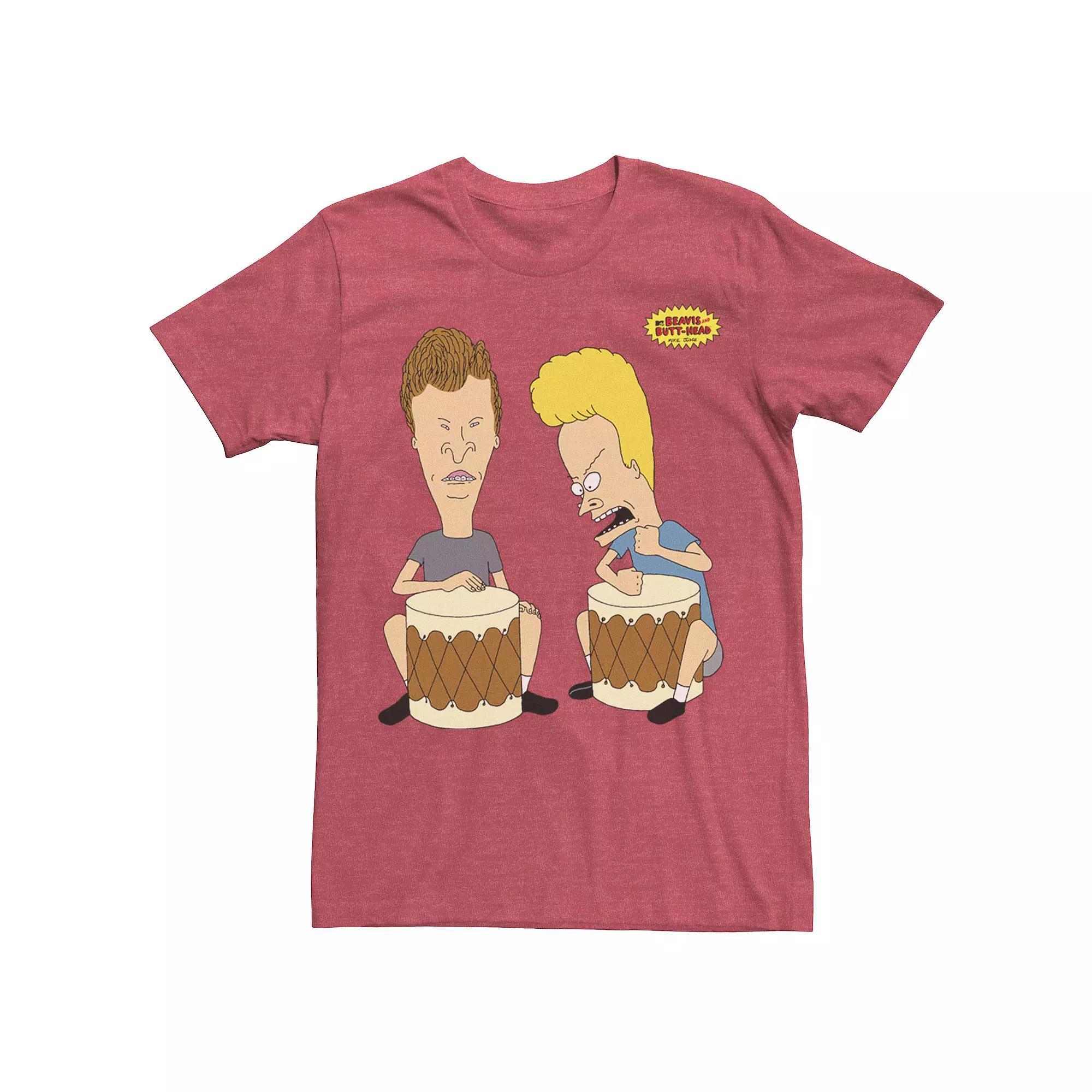 Men's Beavis And Butthead Playing Bongos Portrait Tee, Size: Small, Red Grey Product Image