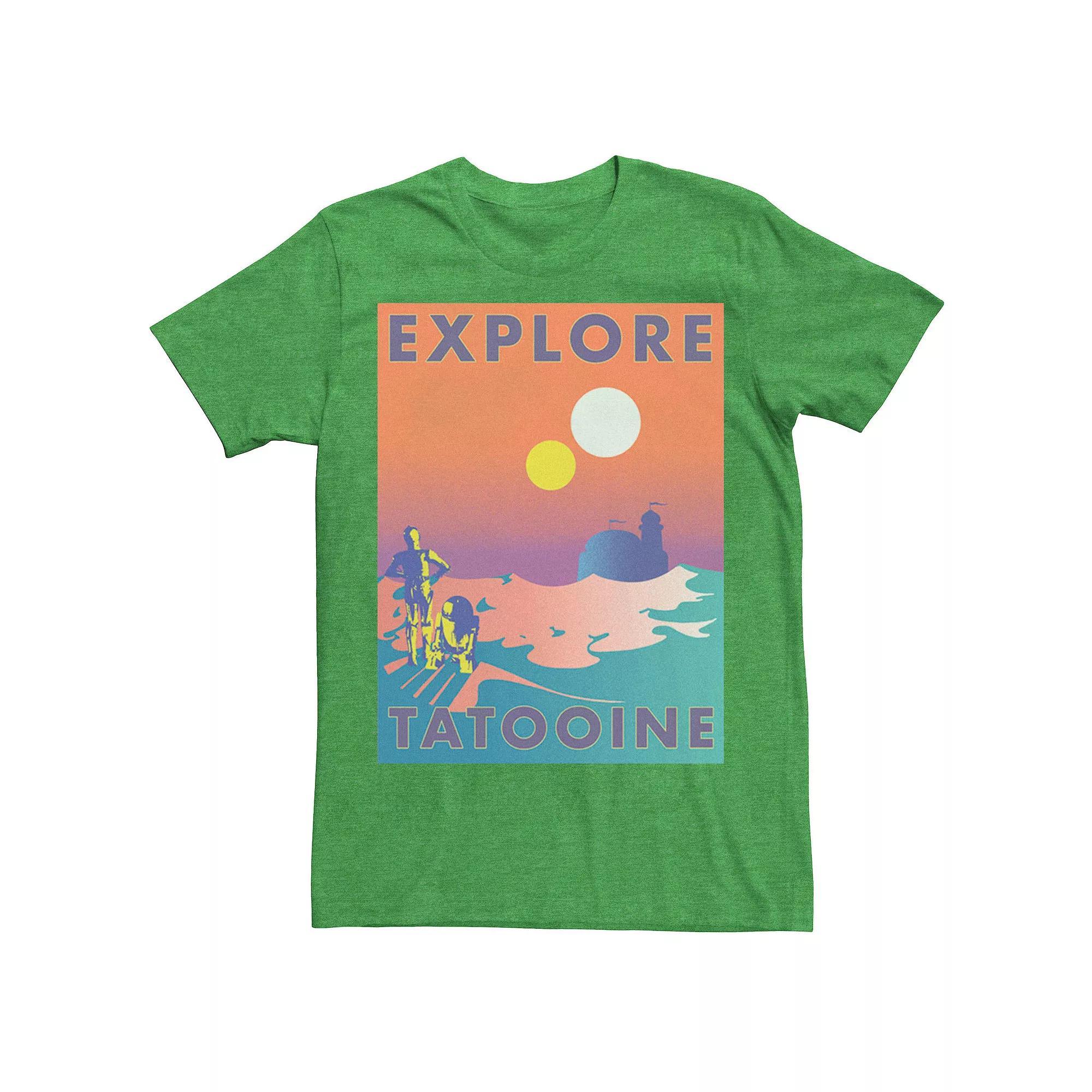 Men's Star Wars Explore Tatooine Faded Retro C-3PO & R2-D2 Poster Tee, Size: XL, Athletic Grey Product Image