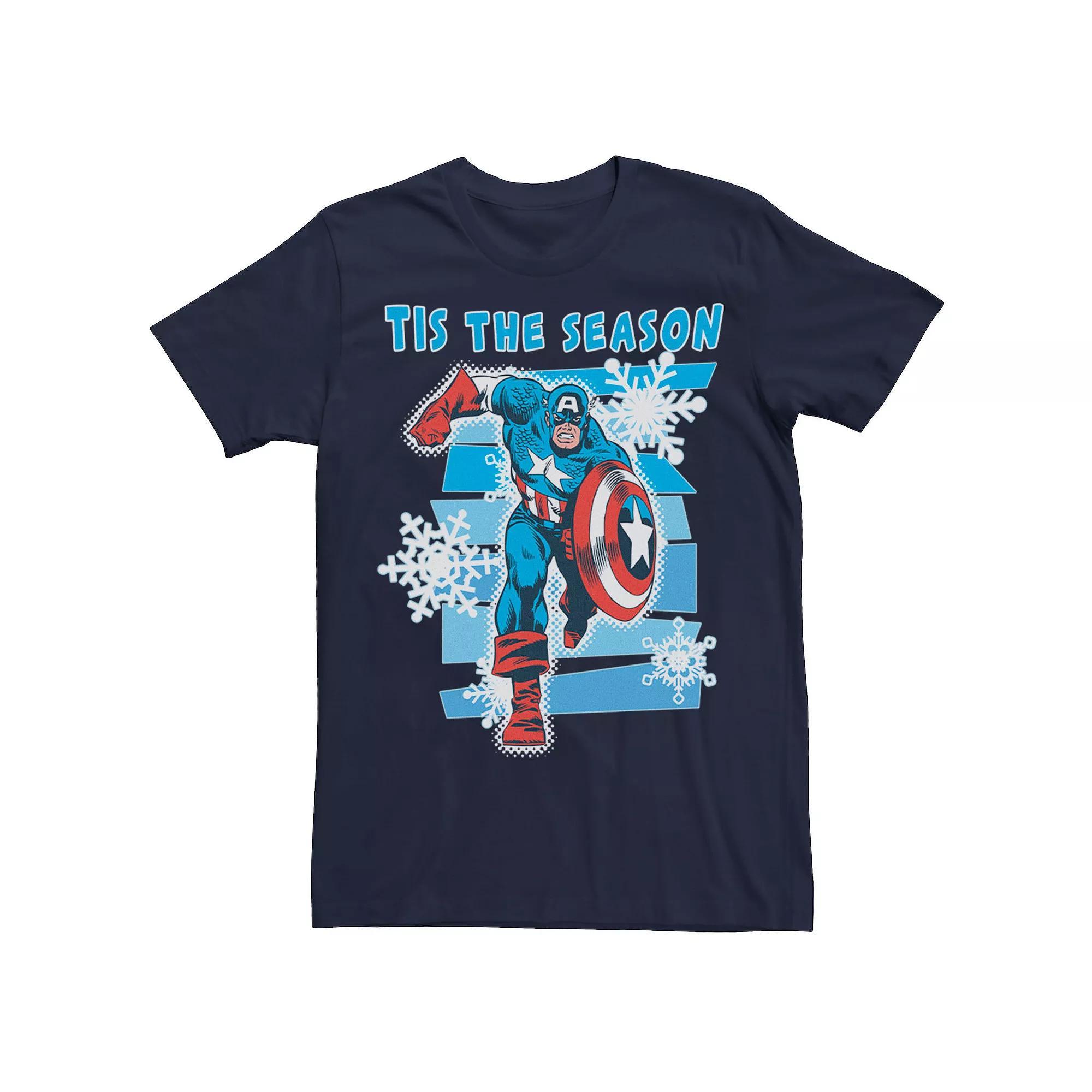 Mens Marvel Captain America Tis The Season Christmas Tee Blue Product Image