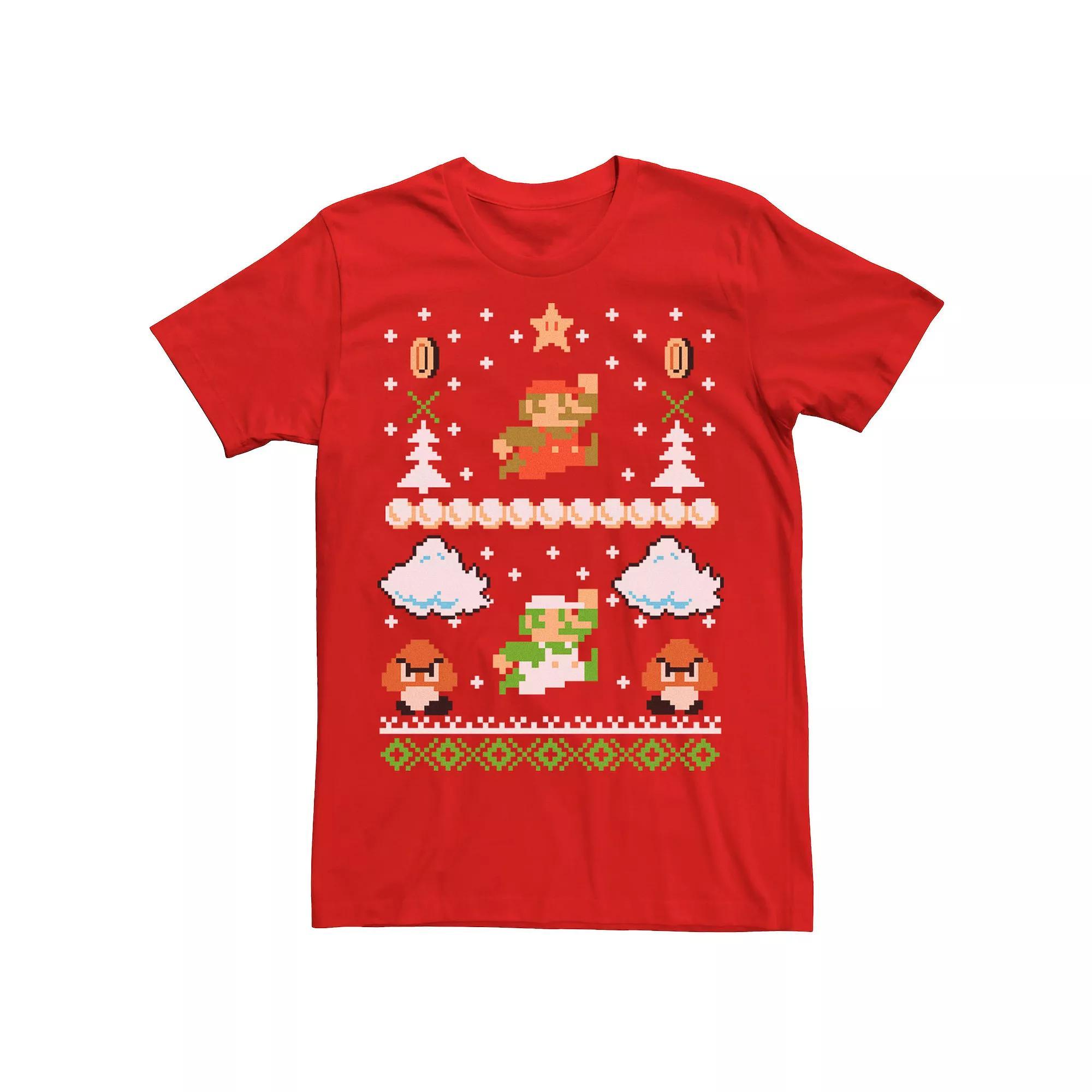 Men's Nintendo Super Mario Mario Goomba Ugly Christmas Sweater Tee, Size: Large, Red Product Image