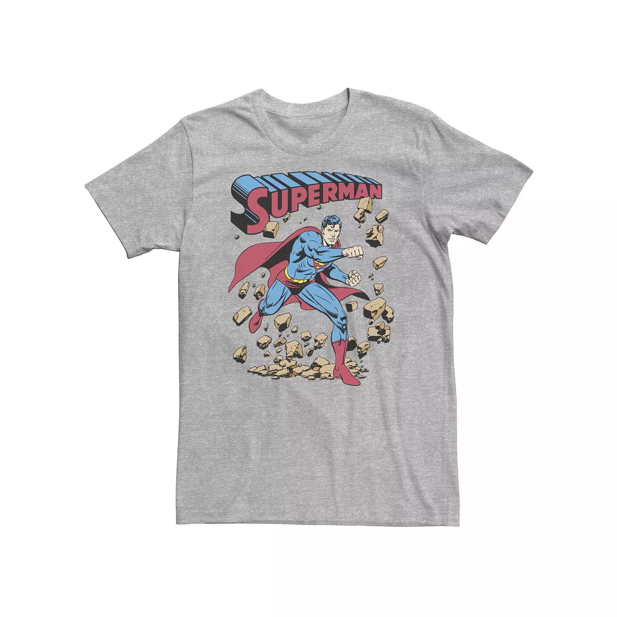 Big & Tall DC Comics Superman Smash Rocks Vintage Poster Tee, Mens Athletic Grey Product Image