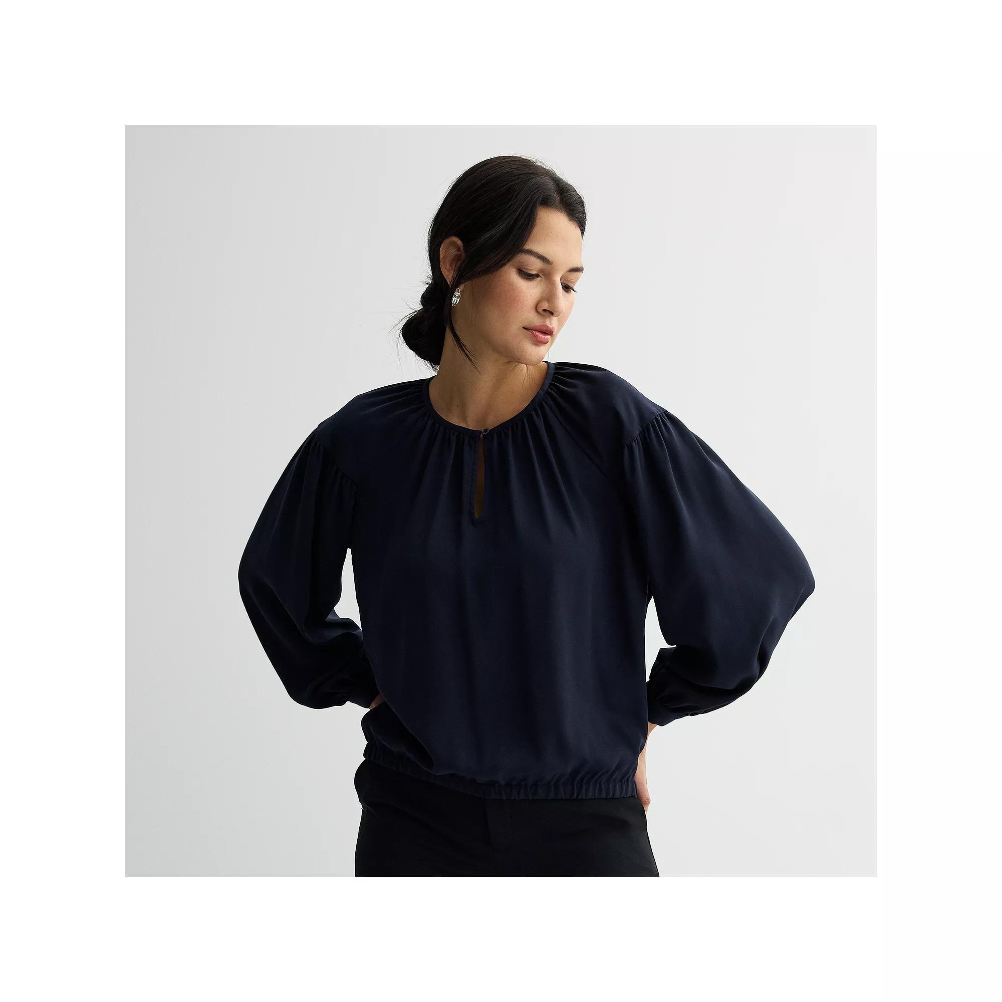 Women's Nine West Keyhole Elastic Waist Blouse, Size: Small, Captain Product Image