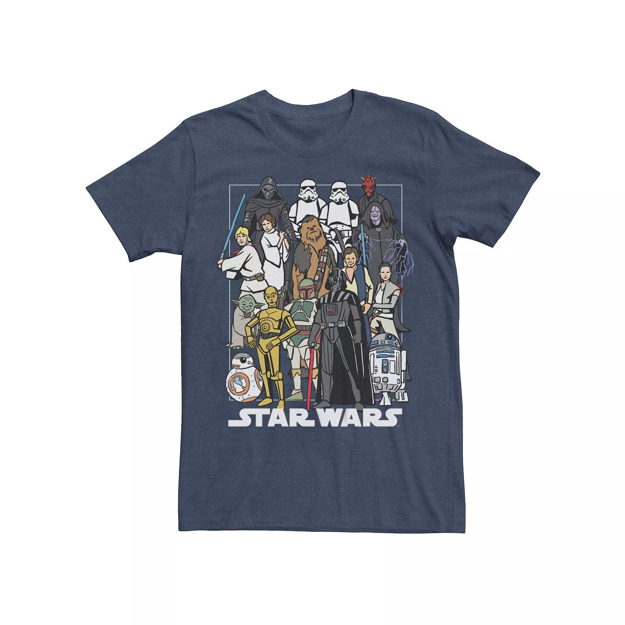 Men's Star Wars Group Characters Color Graphic Tee, Size: XXL, Navy Grey Product Image