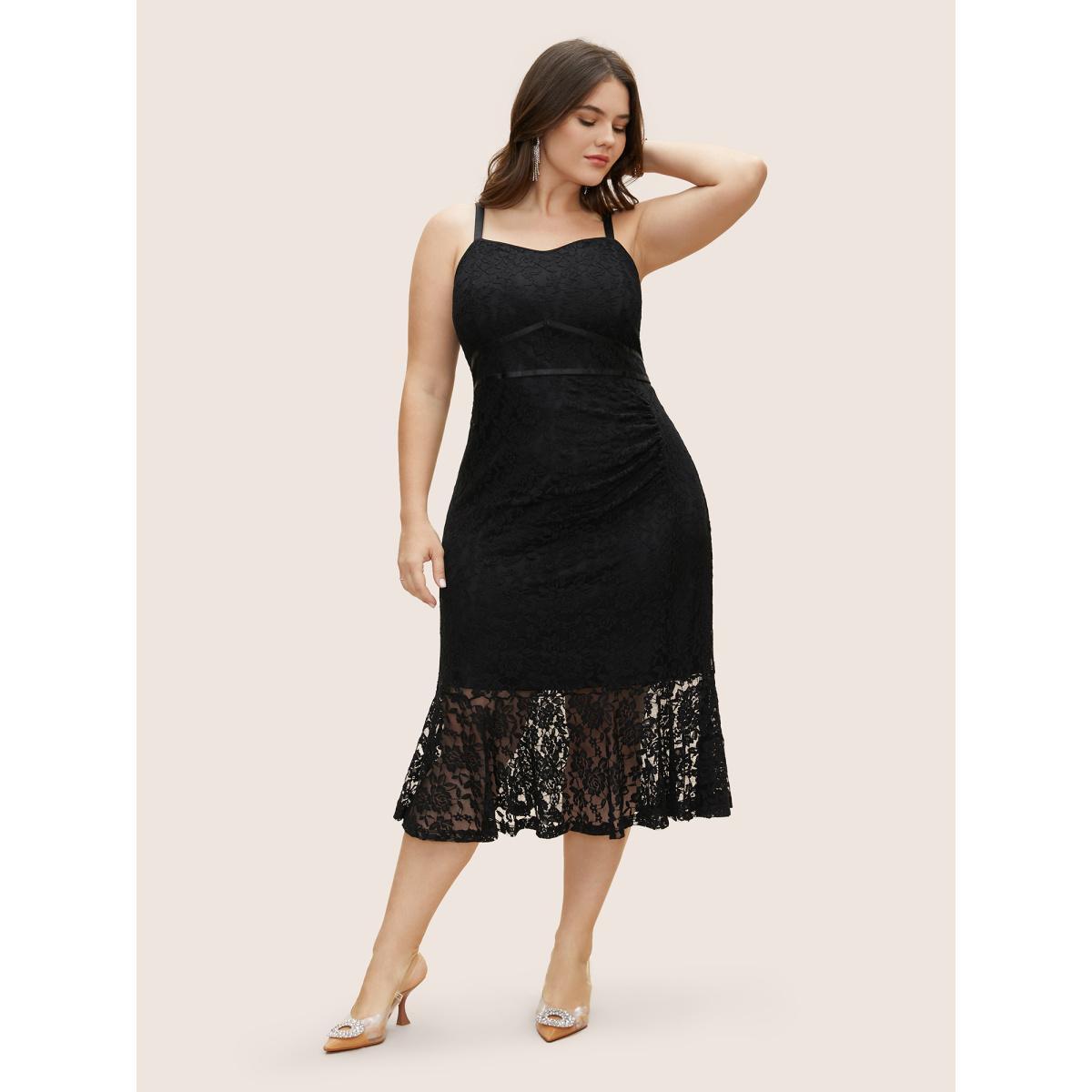 Plus Size Rose Crochet Lace Mesh Cami Dress Black Women Cocktail Non Sleeveless Curvy BloomChic 30/6X Product Image