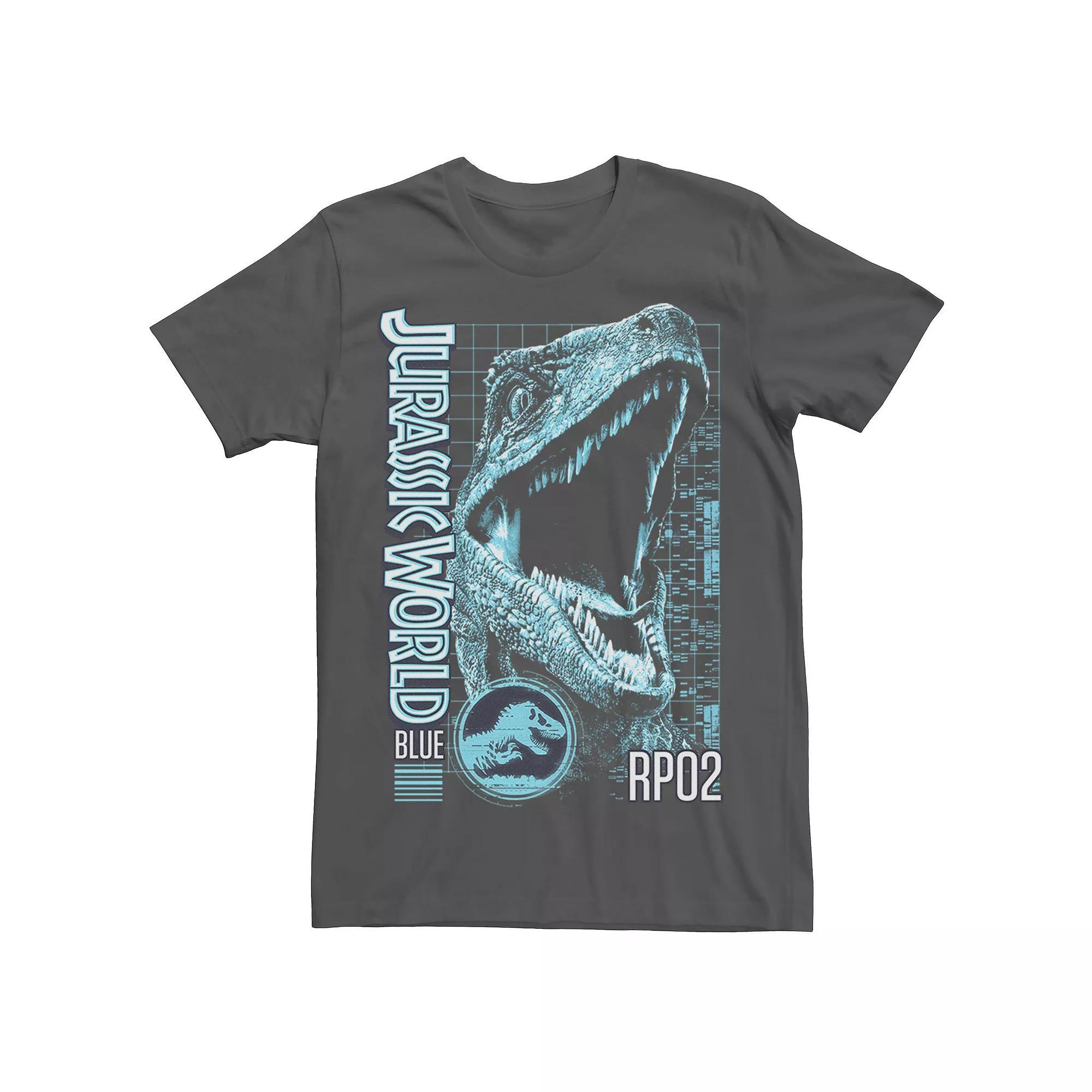 Men's Jurassic World Two Blue Face Tech Schematic Tee, Size: Medium, Grey Product Image