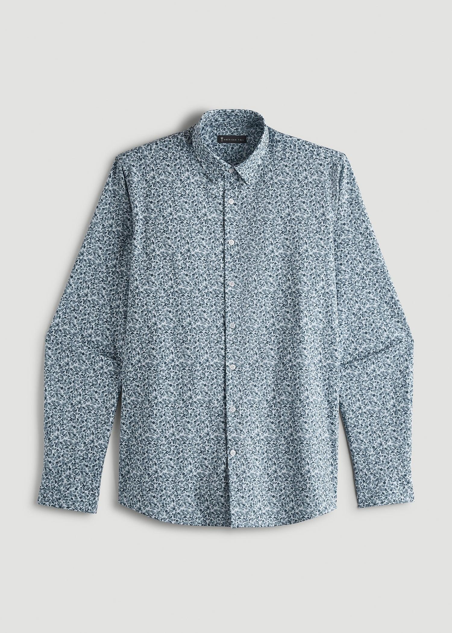 Traveler Stretch Dress Shirt for Tall Men in Blue Scattered Floral Product Image