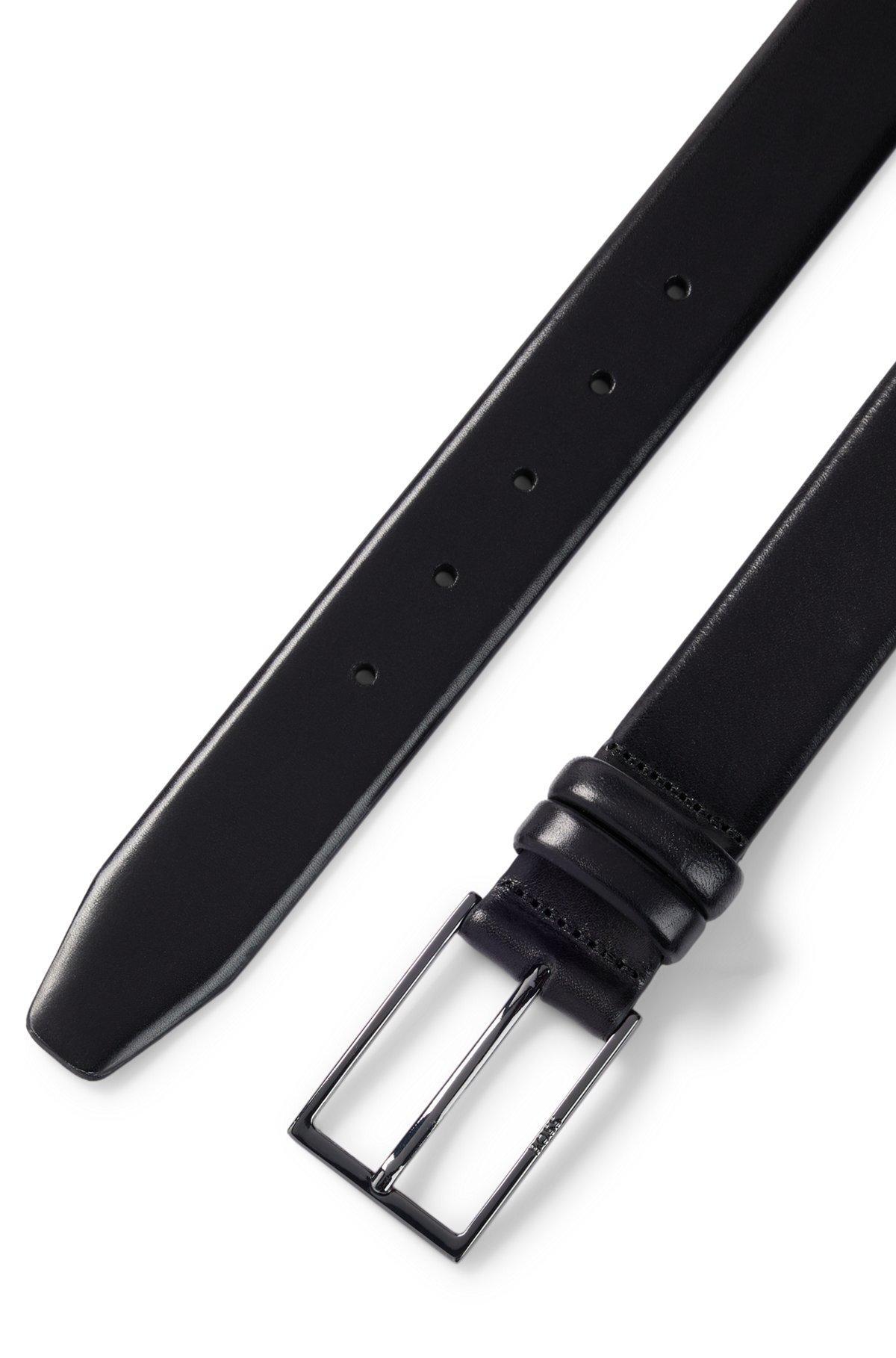 BOSS - Vegetable-tanned leather belt with gunmetal hardware - Black Product Image