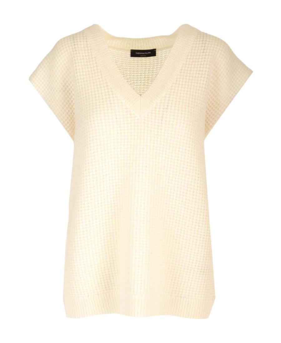 FABIANA FILIPPI V-neck Short-sleeved Sweater In Nude Product Image
