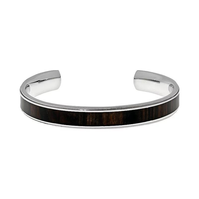 LYNX Stainless Steel Wood Cuff Bracelet - Men, Men's, Brown Product Image