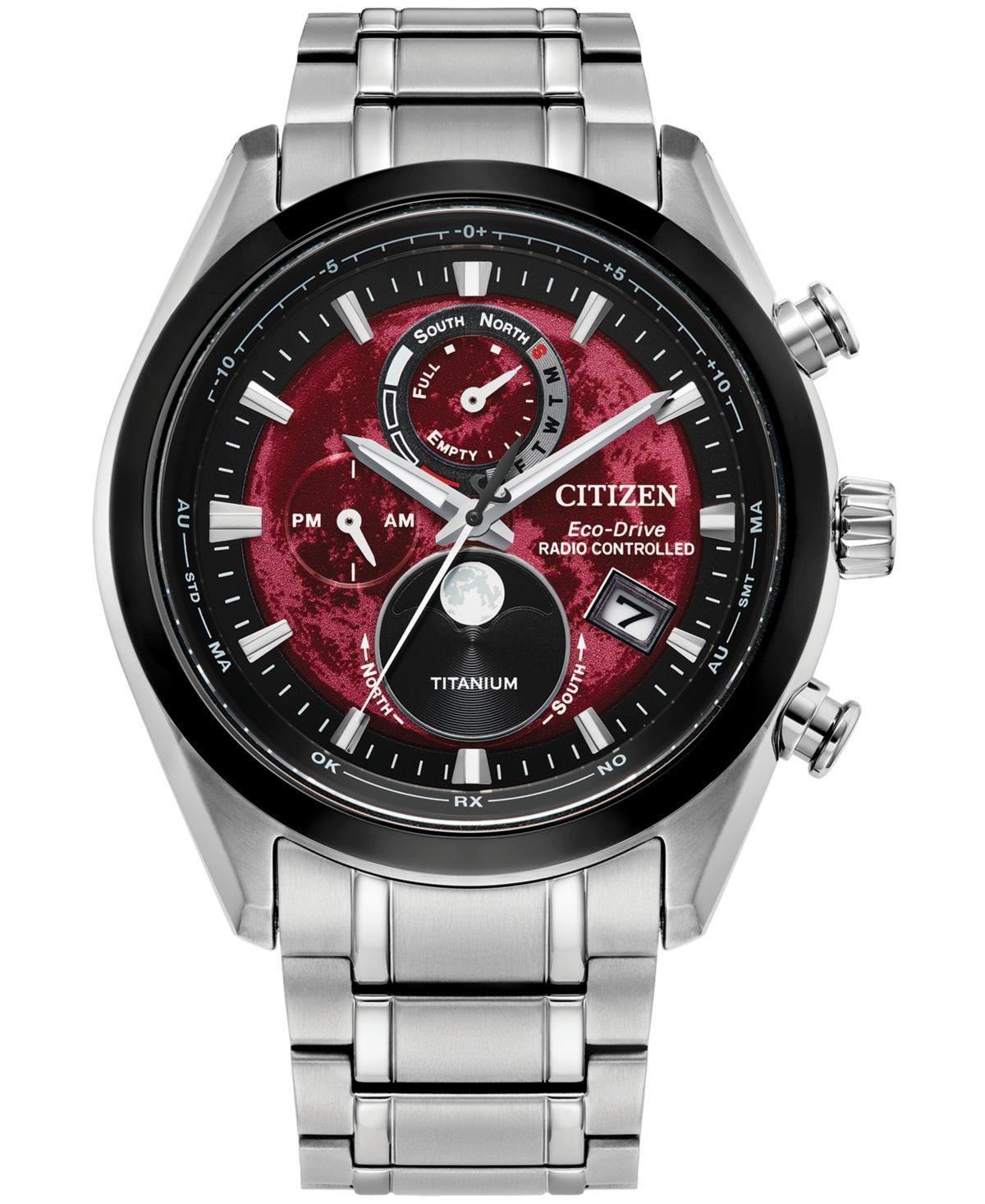 Citizen Mens Red Dial Eco-Drive Water Resistance Titanium Bracelet Watch Product Image