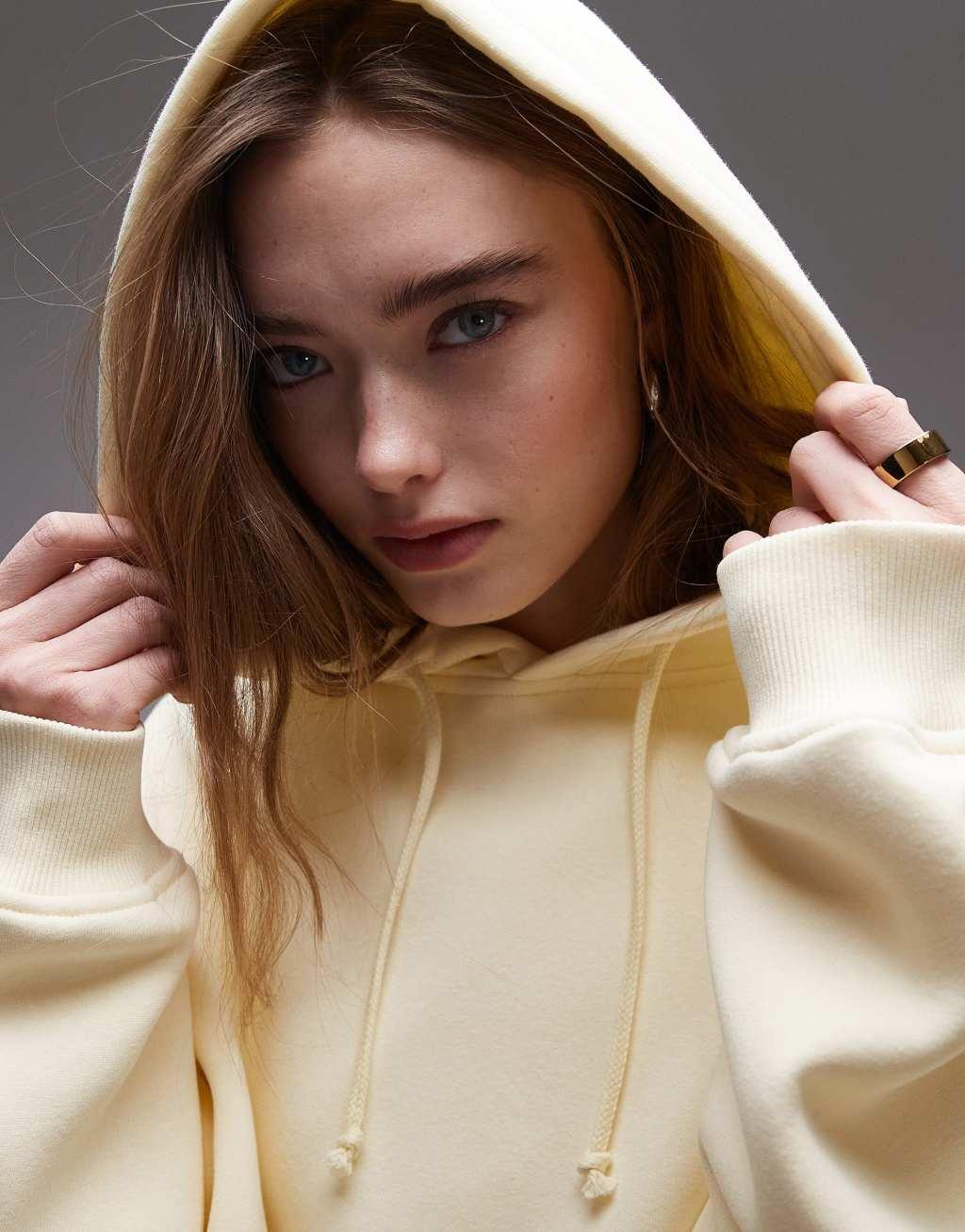 Topshop oversized hoodie in buttermilk yellow Product Image