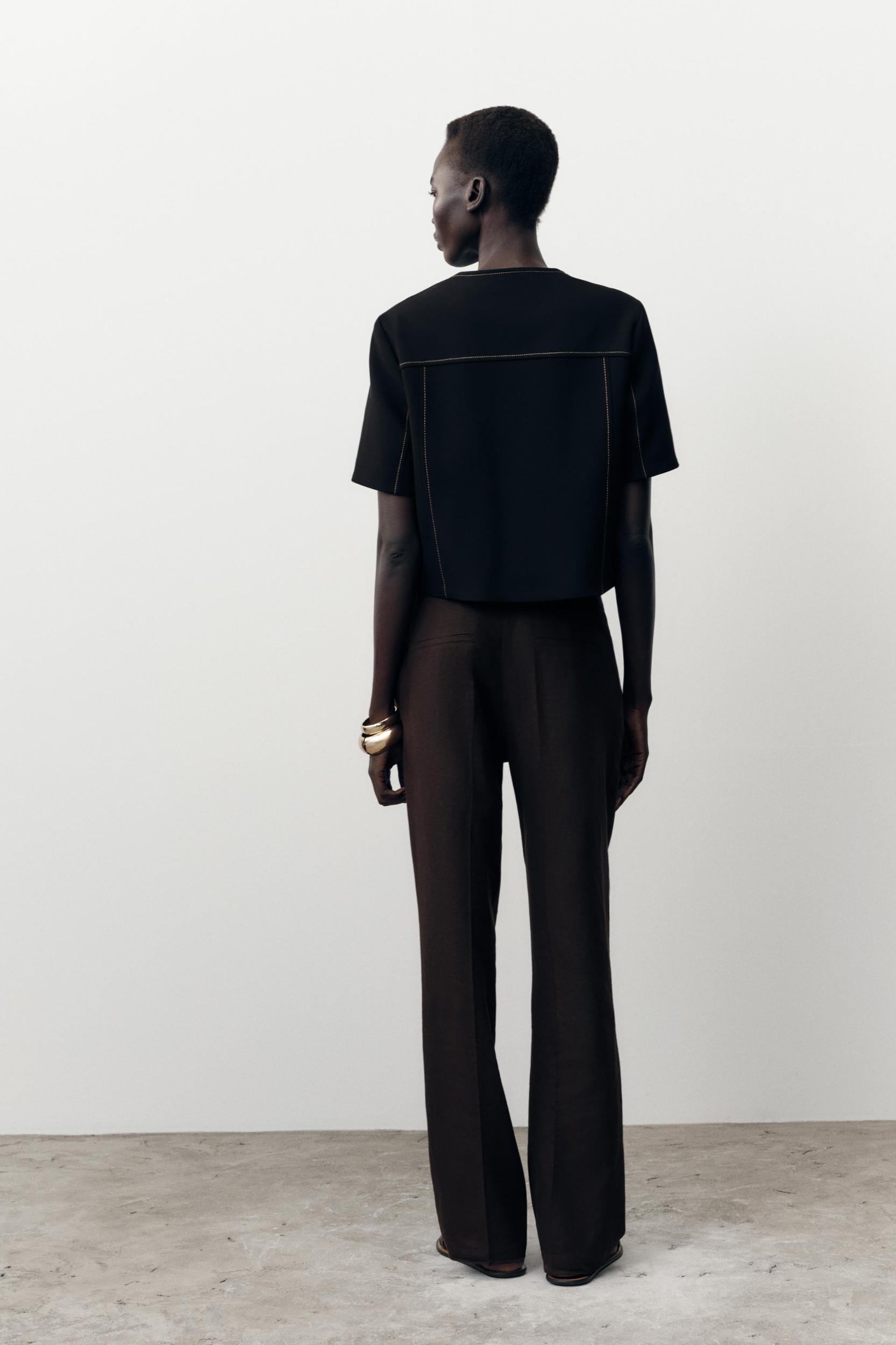 CONTRAST STITCHING SHORT SLEEVE BLAZER Product Image