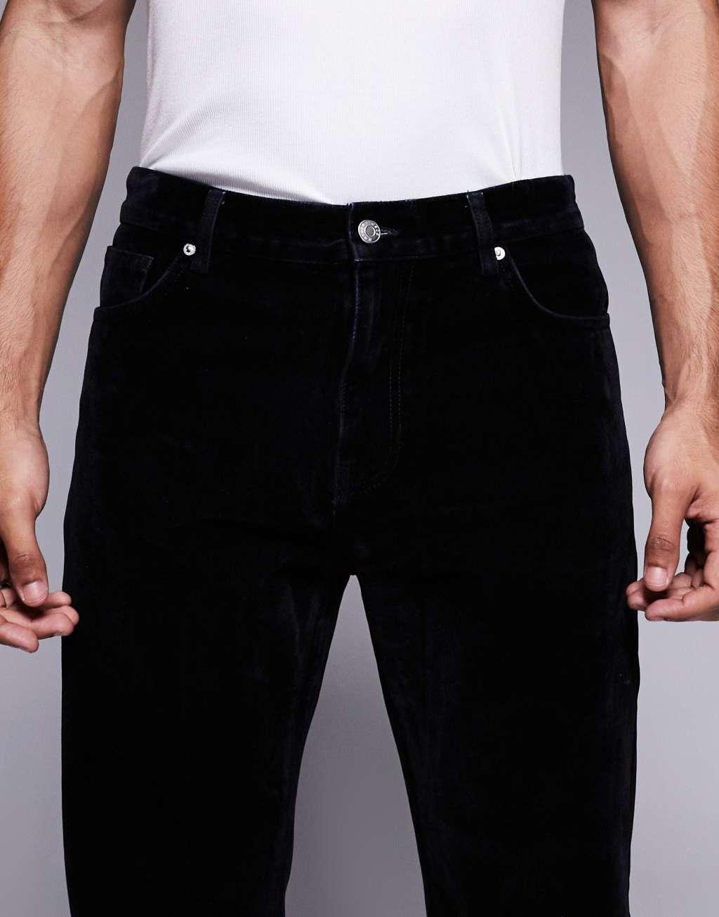ASOS DESIGN straight fit flocked jeans in black Product Image