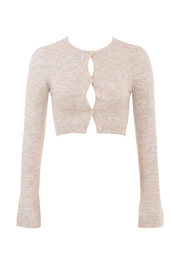 Lulie Oatmeal Fluffy Knit Cropped Cardigan Product Image