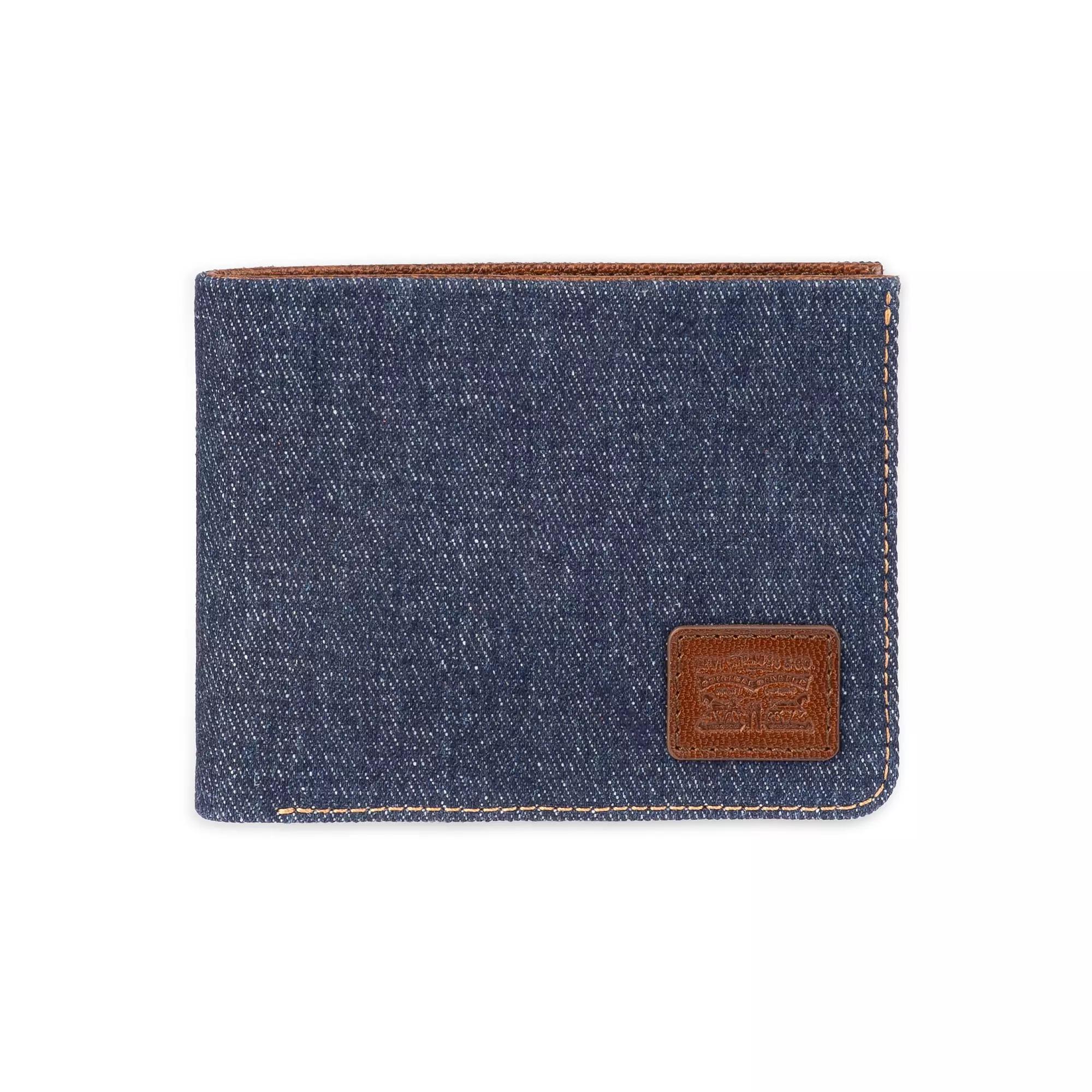 Mens Levis RFID-Blocking Denim Leather Bifold Wallet, Blue Product Image