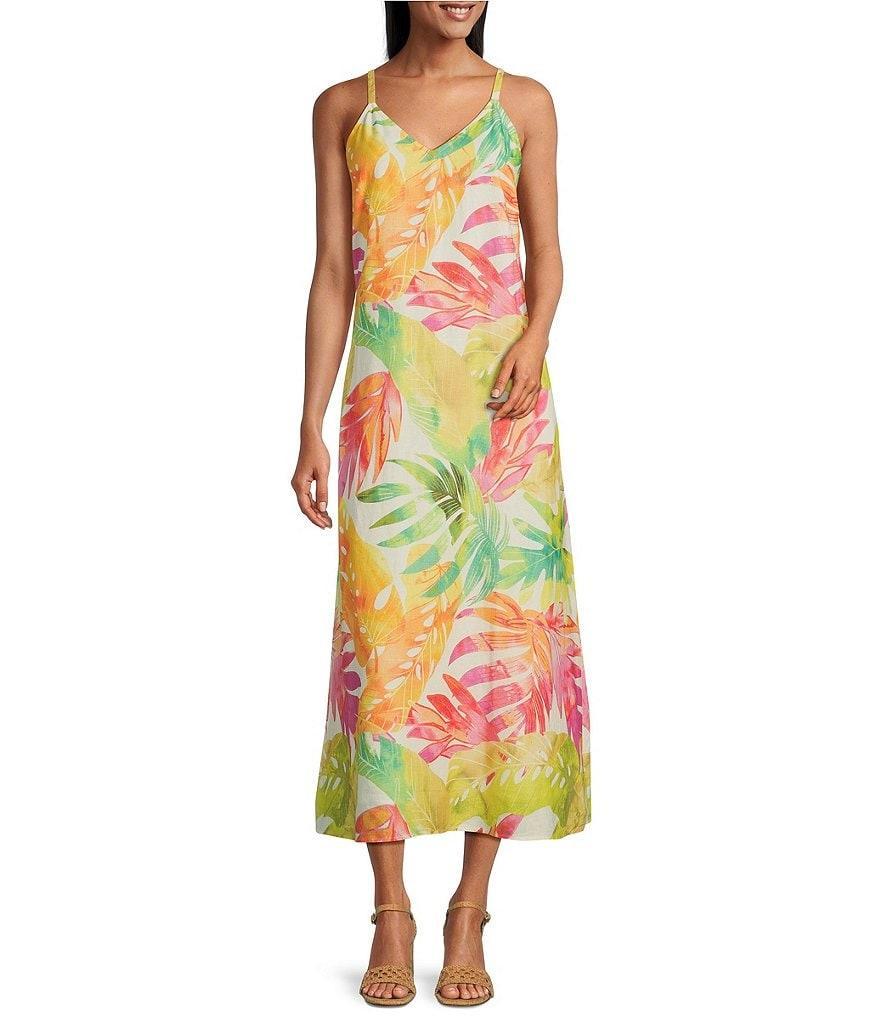 Tommy Bahama Tropicana Isle Printed V-Neck Sleeveless Spaghetti Strap A-Line Maxi Dress Product Image