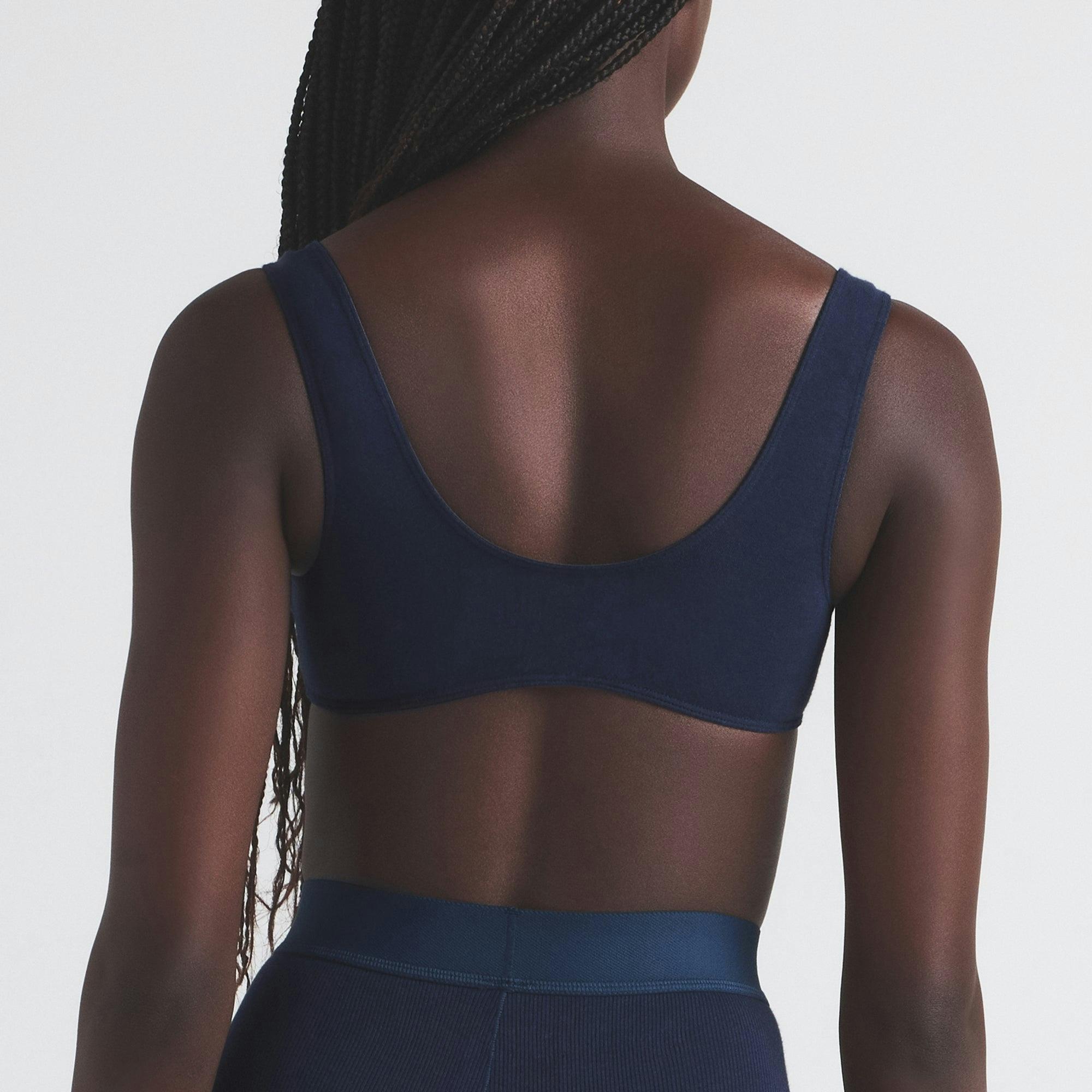 COTTON JERSEY PLUNGE BRALETTE | NAVY Product Image