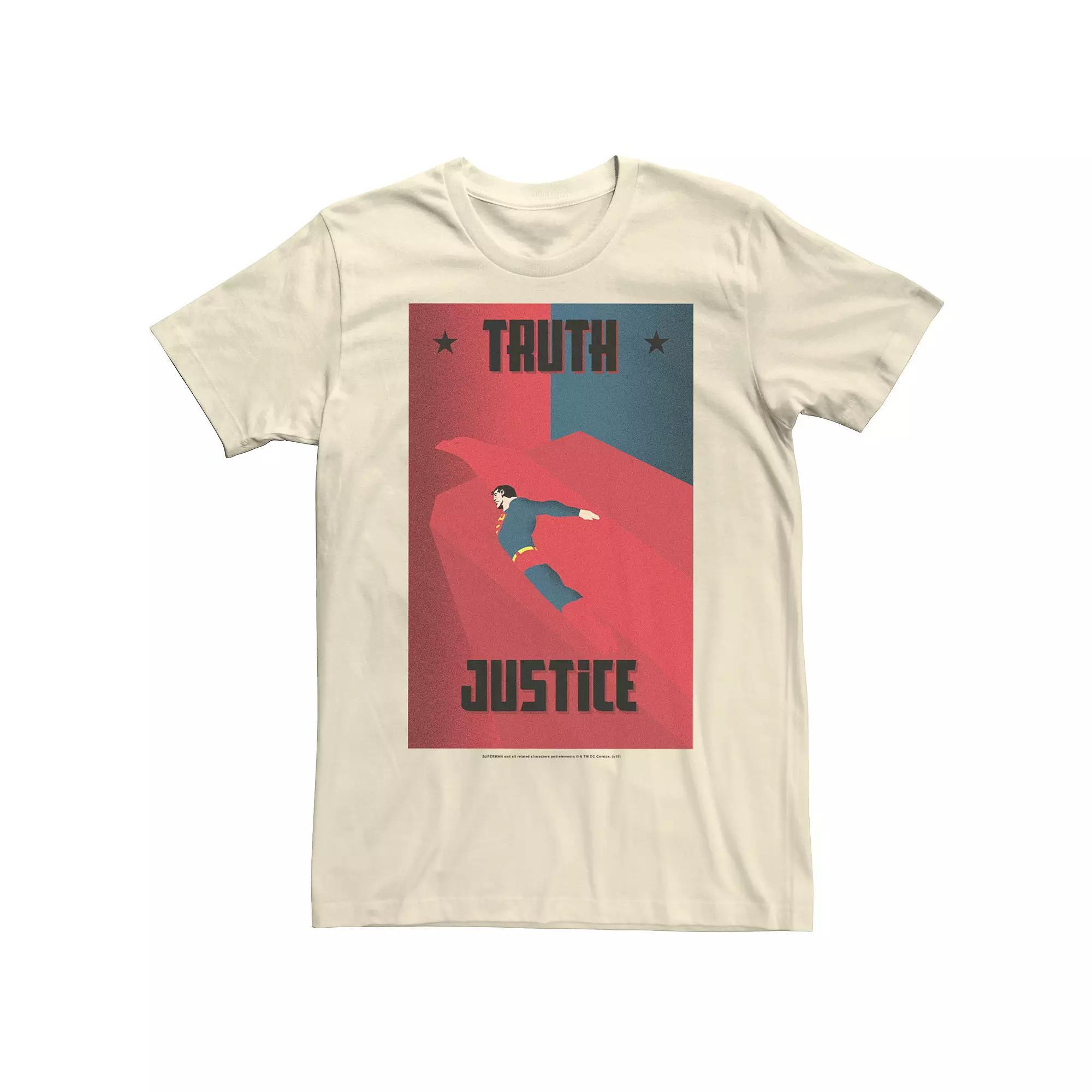 Men's DC Comics Superman Truth And Justice Deco Style Poster Graphic Tee, Size: Medium, Natural Product Image
