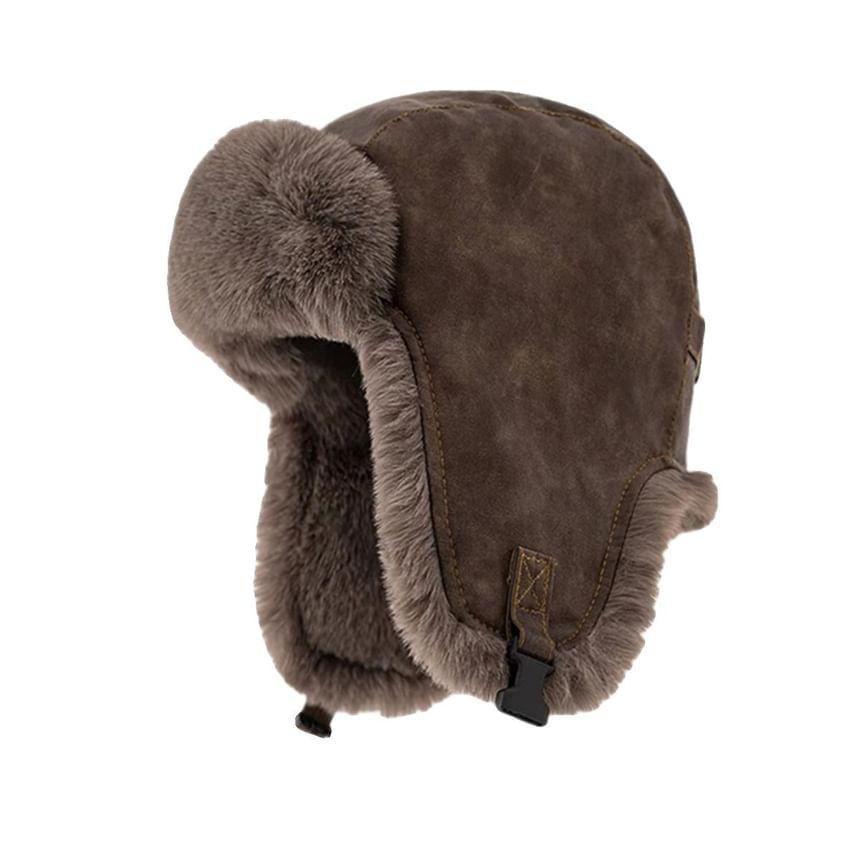 Faux Fur Faux Leather Trapper Hat Product Image