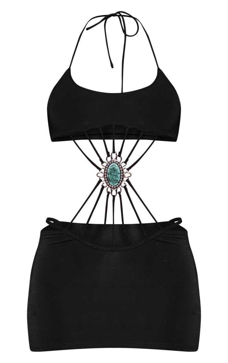Black Contrast Rhinestone Cut Out Mini Beach Dress Product Image