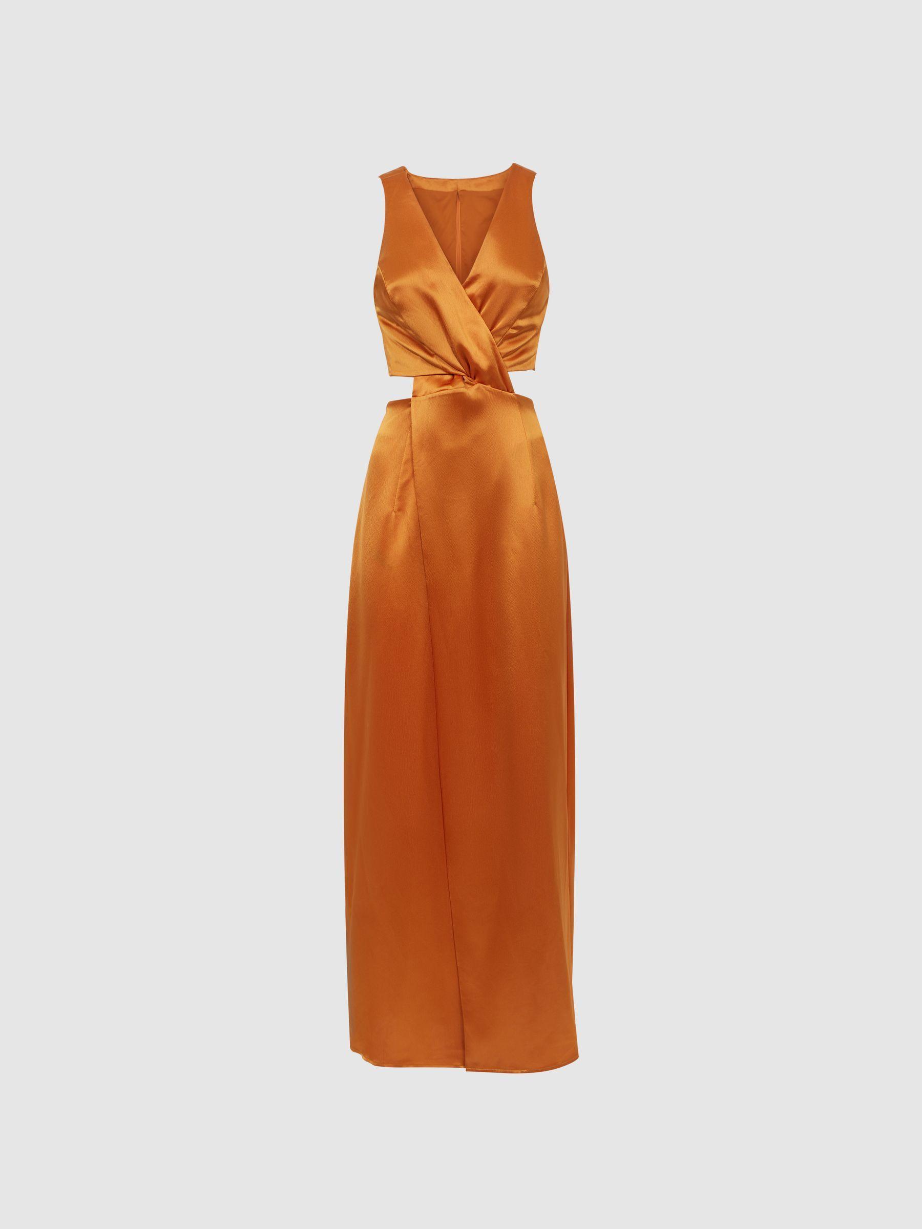 Anna Quan Satin Cut-Out Maxi Dress in Kumquat Product Image