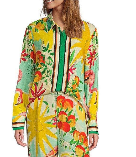 Antonio Melani Collins Tropical Fruit Print Coordinating Linen Wide Leg Pants Product Image
