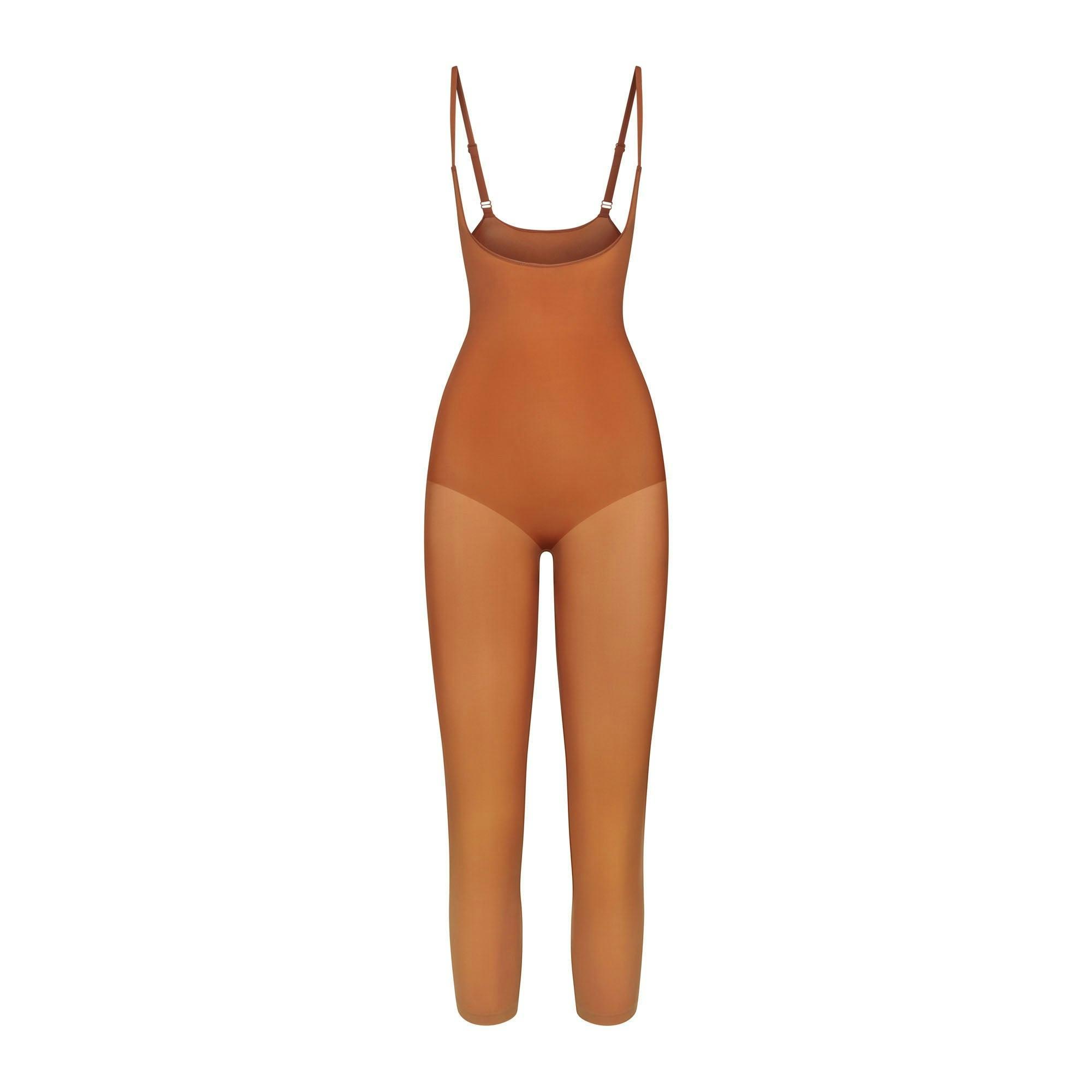 SHEER SEAMLESS OPEN BUST CATSUIT | BRONZE Product Image