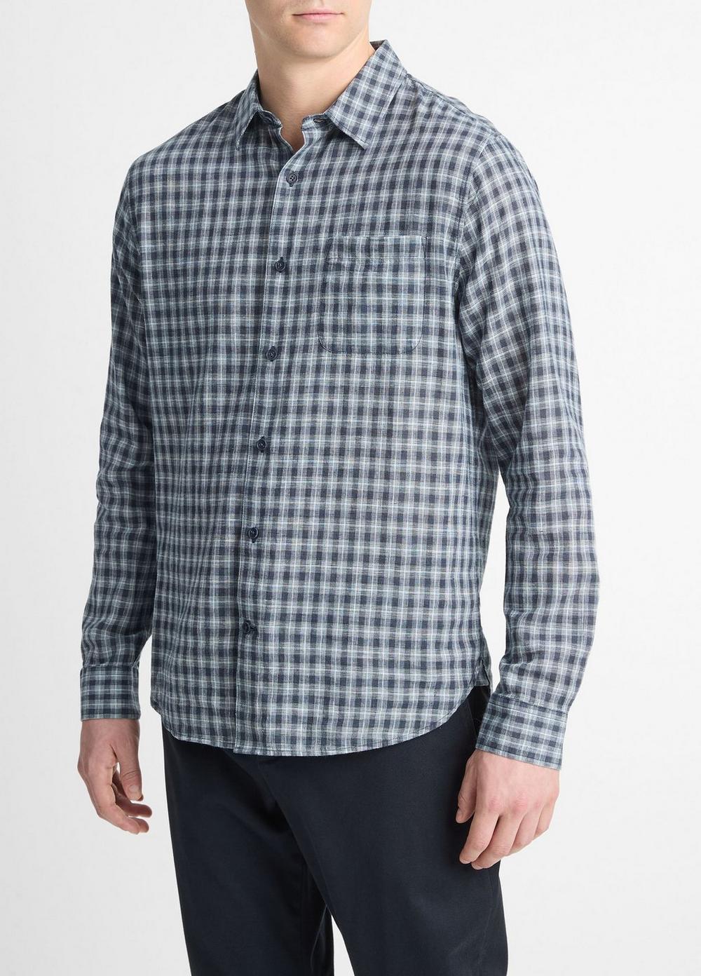 Mens Summit Plaid Linen-cotton Long-Sleeve Shirt, Venice Blue/blue Cloud, Size L Vince Product Image