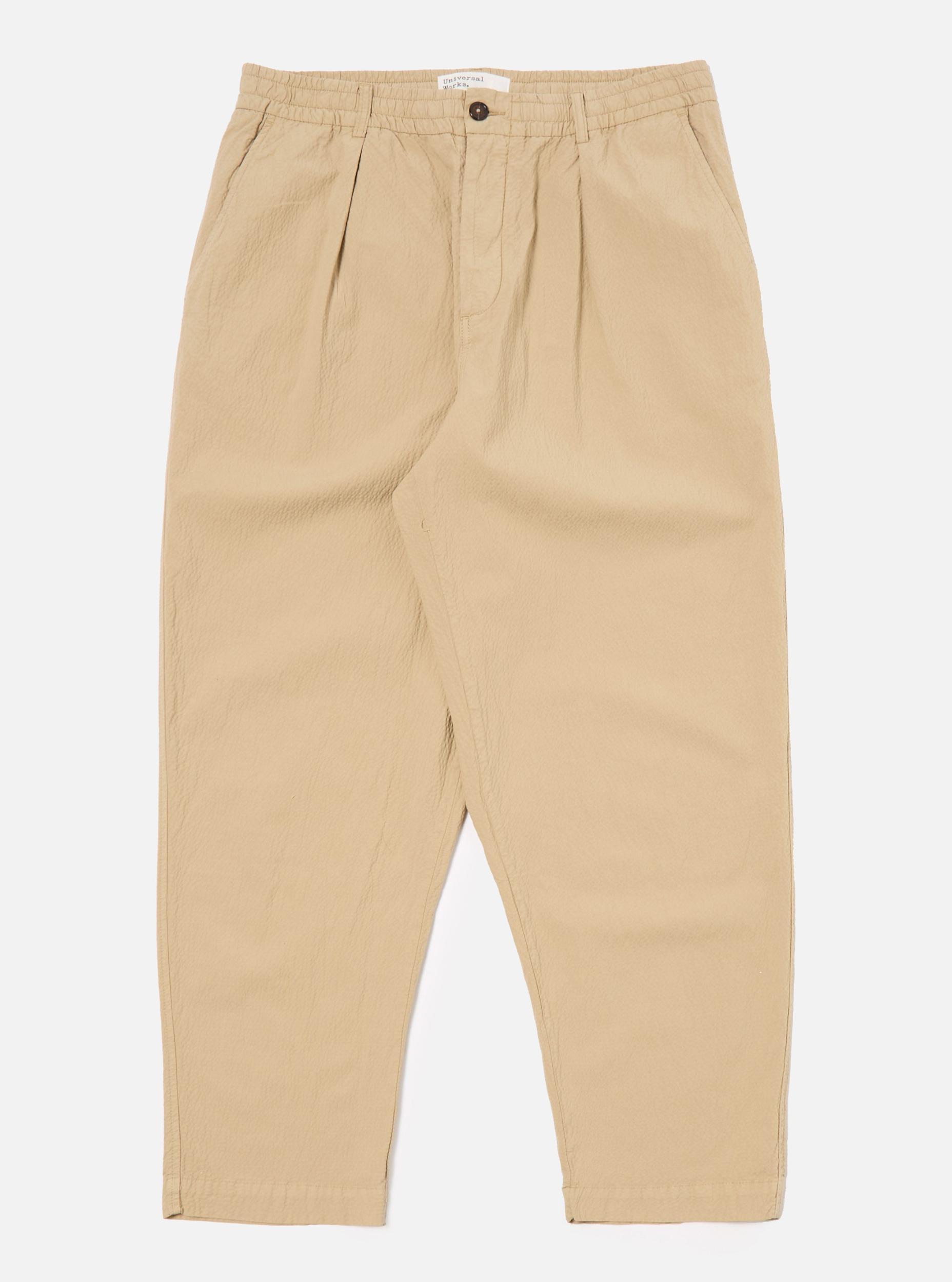 Universal Works Pleated Track Pant in Sand Seersucker II Product Image
