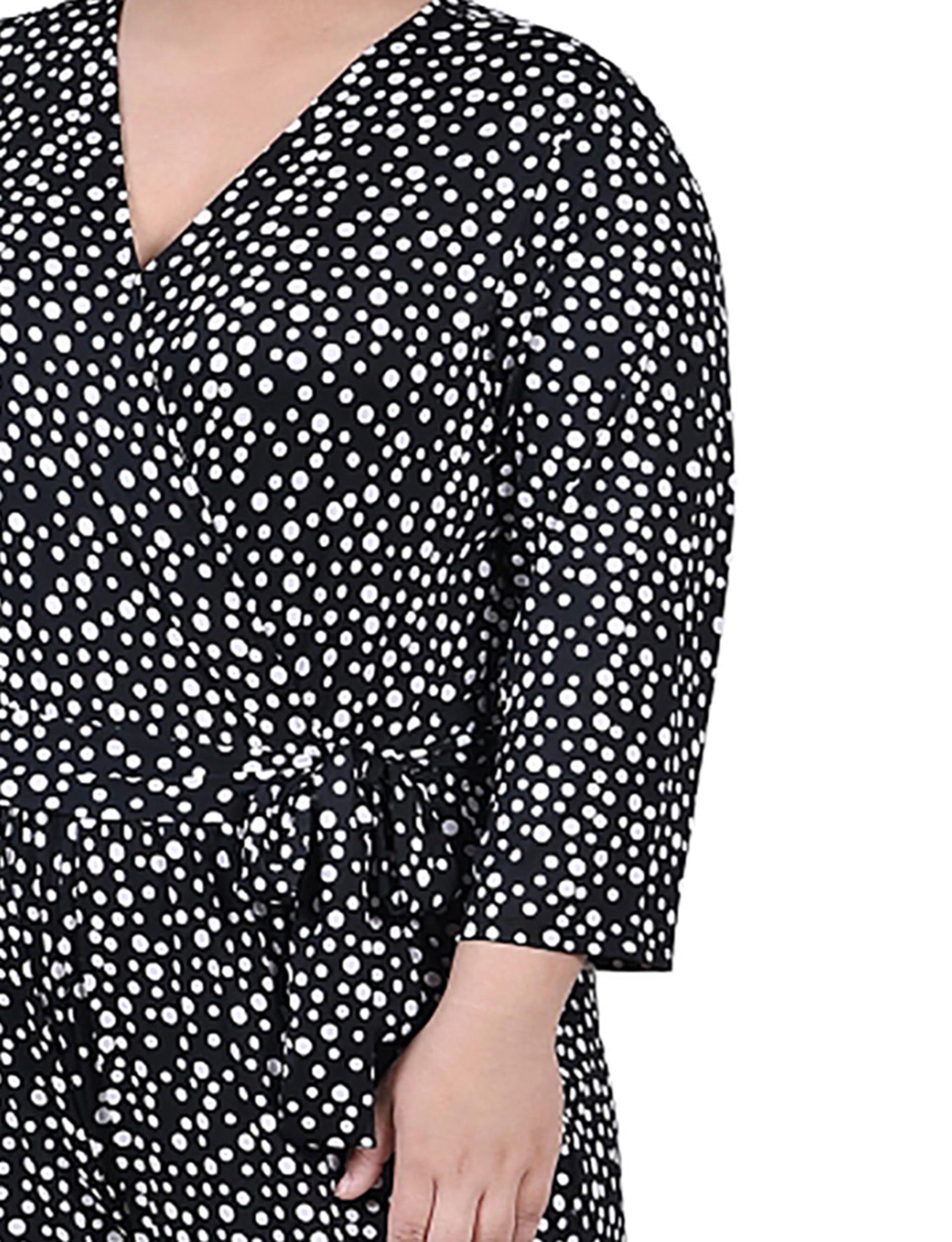 Black Spotted 3/4 Sleeve Belted Jumpsuit - Plus Product Image