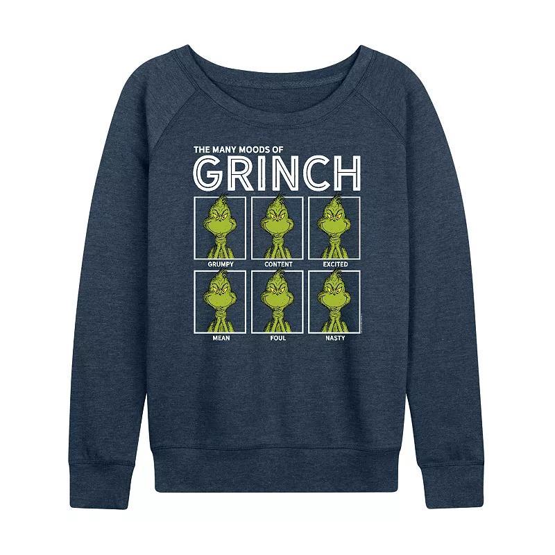 Womens Dr. Seuss The Grinch Many Moods French Terry Long Sleeve Tee, Girls Grey Indigo Product Image
