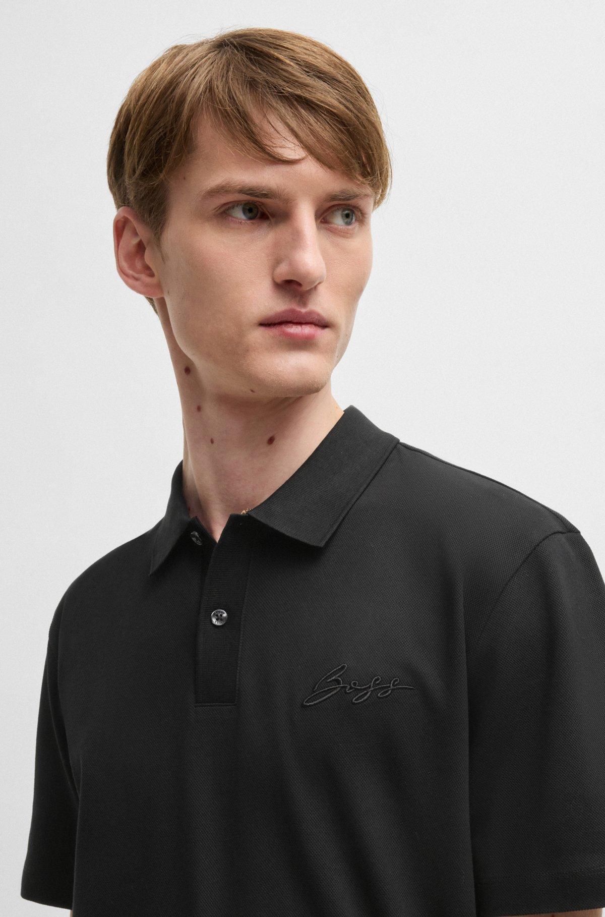 Mercerized-cotton polo shirt with script logo Product Image