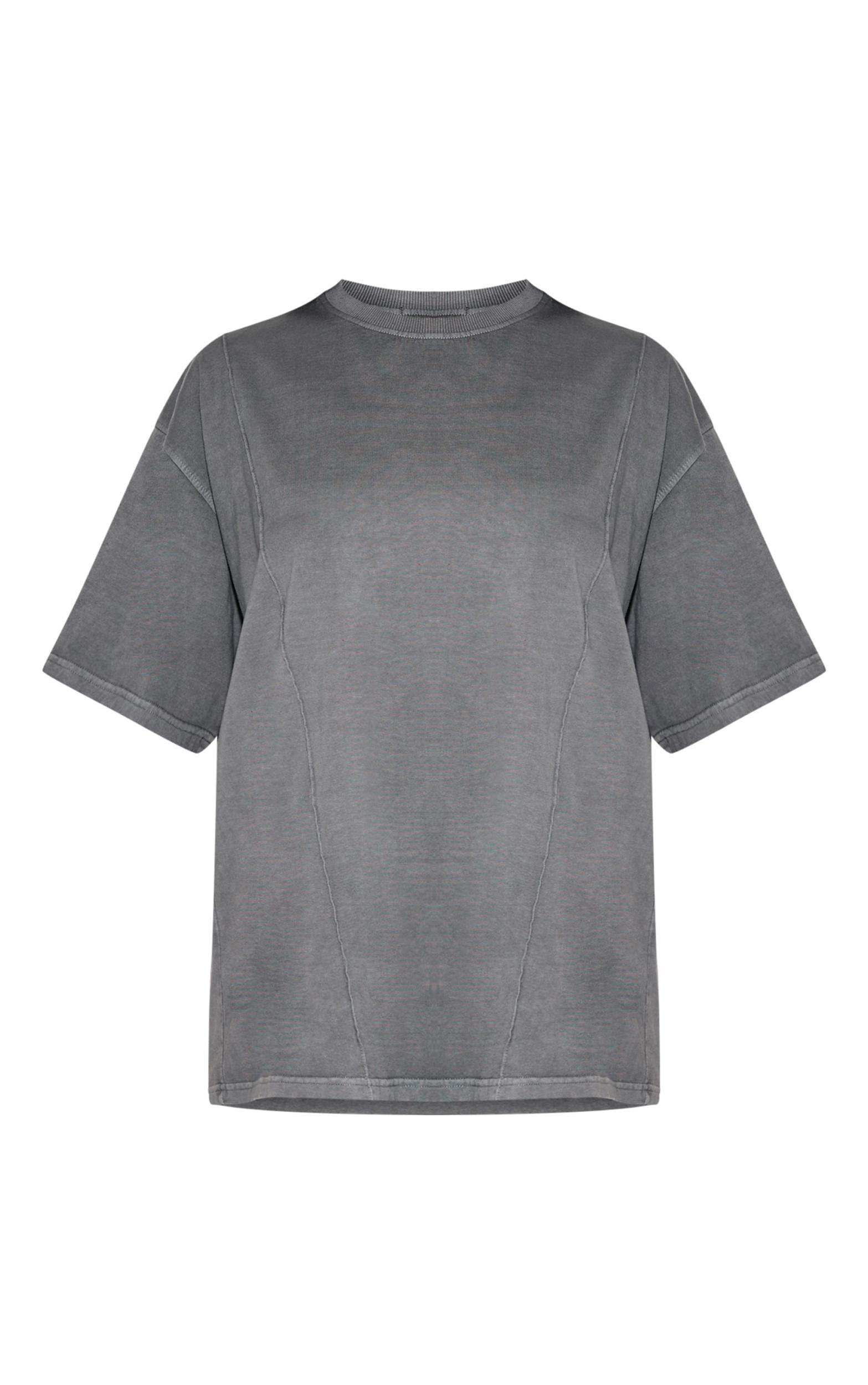 Charcoal Oversized Cotton Seam Detail T-shirt Product Image