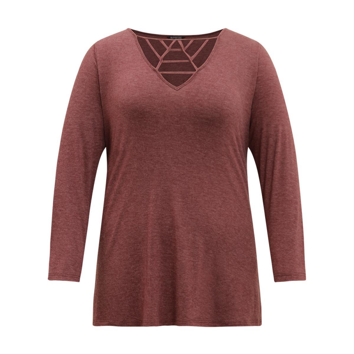 Plus Size Halloween Plain Cut Out T-shirt Russet Women Casual Plain Plain Keyhole Cut-Out Festival-Halloween T-shirts BloomChic 14-16/1X Product Image