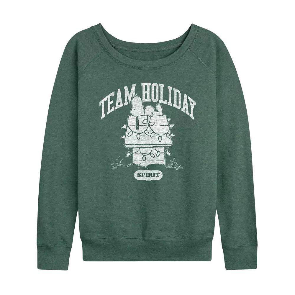Women's Peanuts Team Holiday Spirit French Terry Long Sleeve Tee, Size: Large, Grey Dark Red Product Image