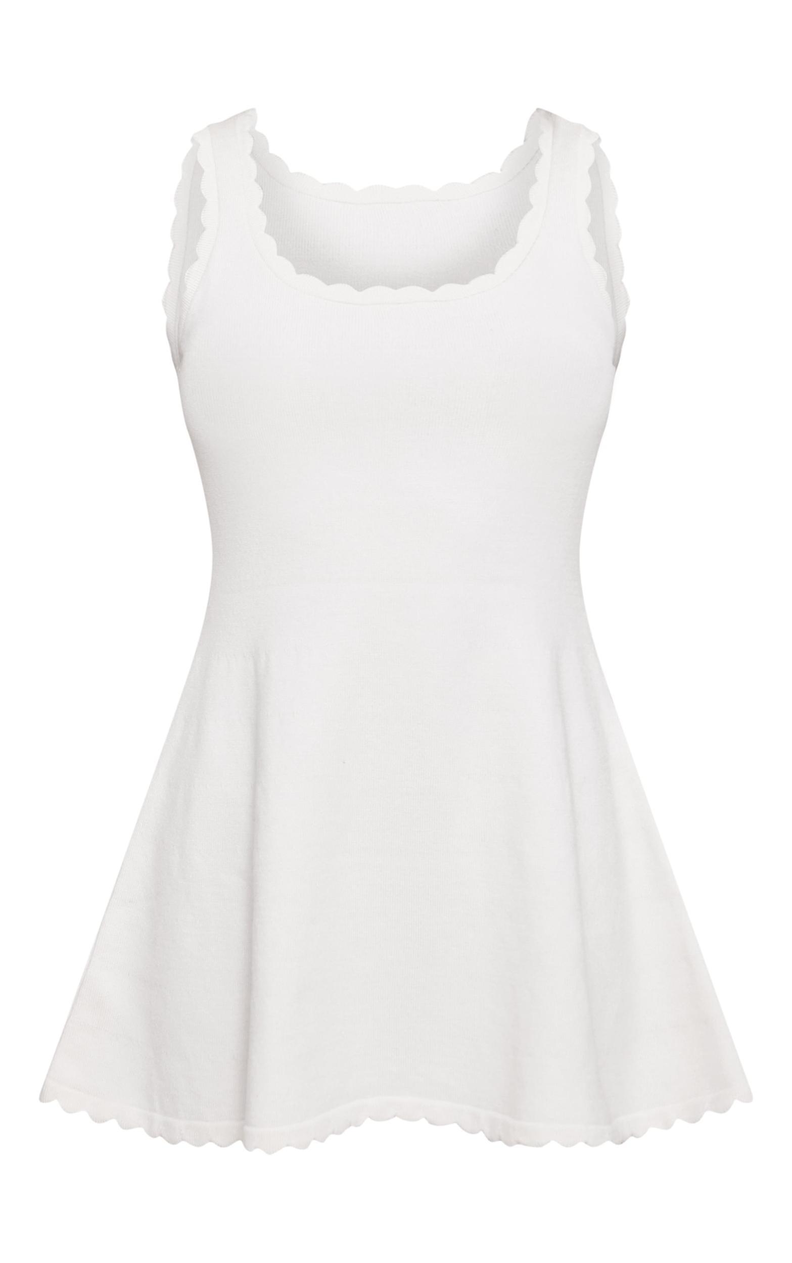 Petite Buttercream Knitted Scallop Edge Shift Mini Dress Product Image