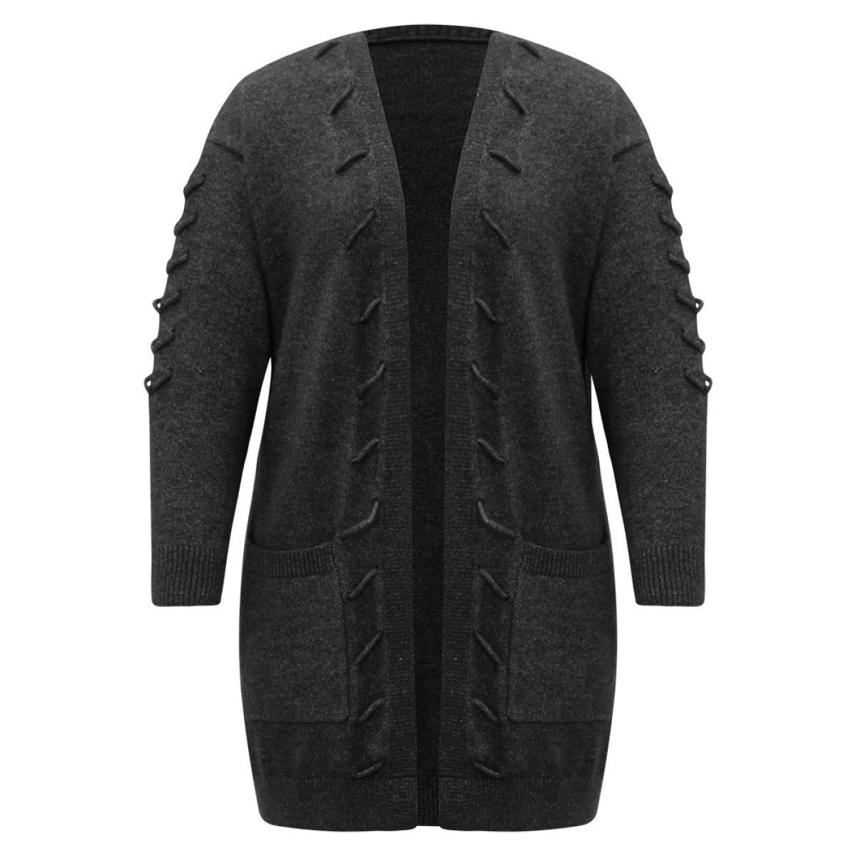 Plus Size Supersoft Essentials Textured Heather Pocket Cardigan Black Women Casual Loose Long Sleeve Everyday Cardigans BloomChic 28/5X Product Image